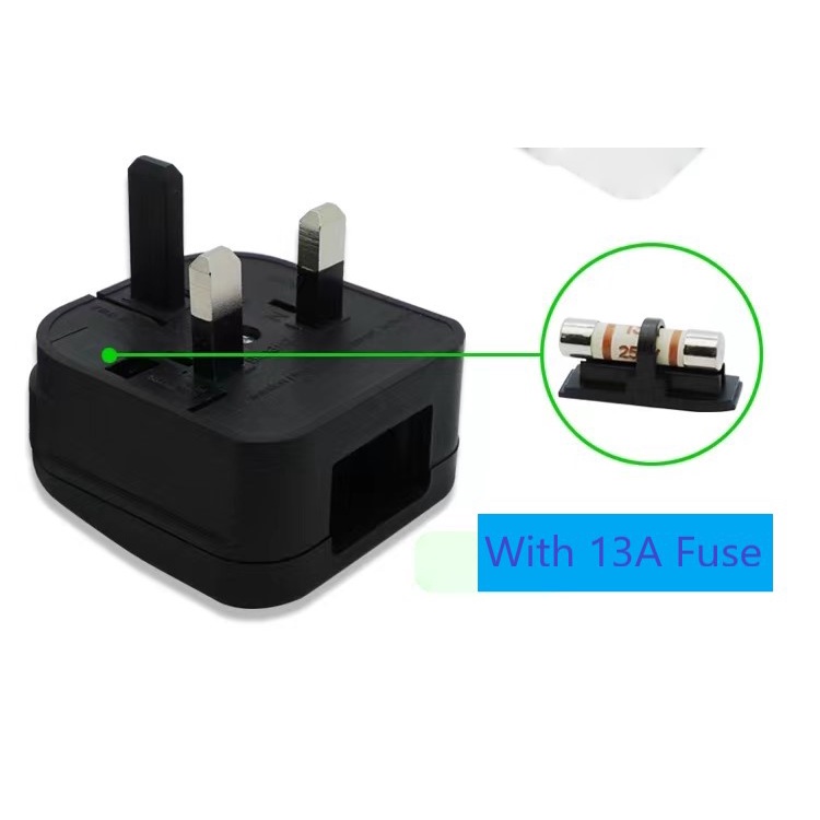 2flat pin to 3 pins Socket adaptor convertor with Safety Fuse