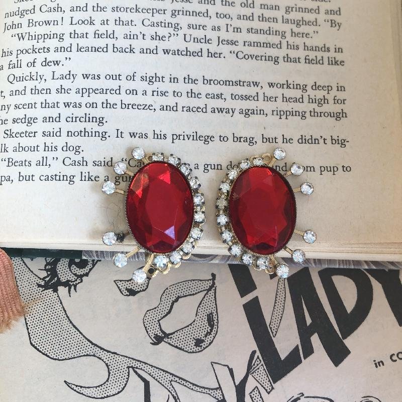 1980s Canadian Designer KIEN Ruby Red Modernist Statement Clip Earrings(MT1326-2)