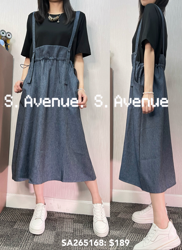 SA265168: 短袖吊帶假兩件工人裙