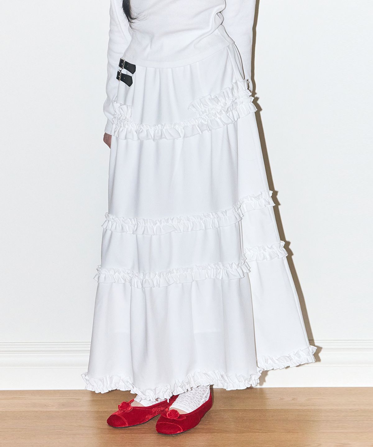 🇰🇷訂購｜ILLIGO 26SS｜Buckle frill long skirt 3色 