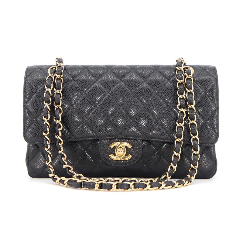 Chanel Matelasse Coco Mark Caviar Double Flap Chain Shoulder Bag