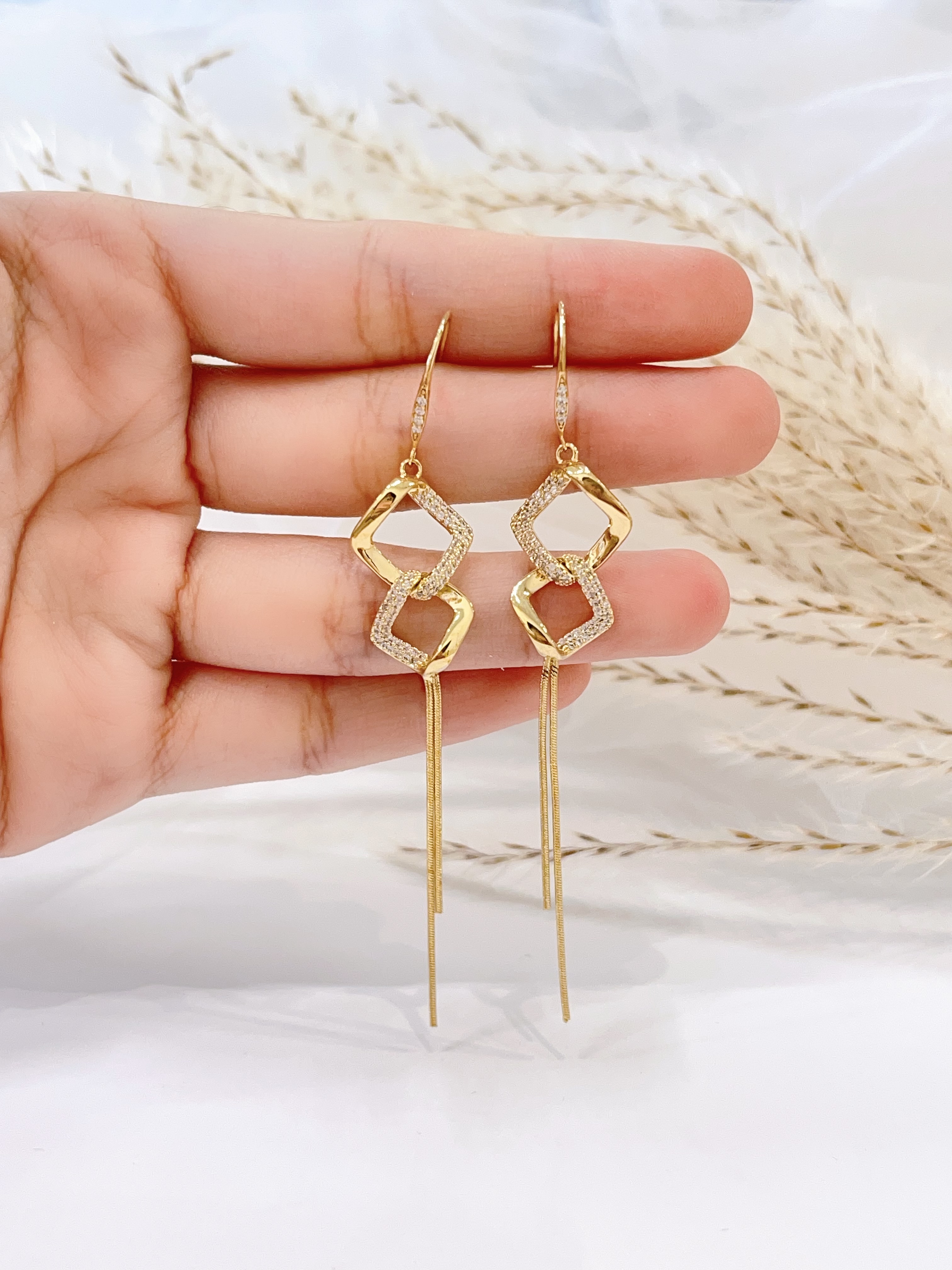 环环相绕四方形流苏耳环