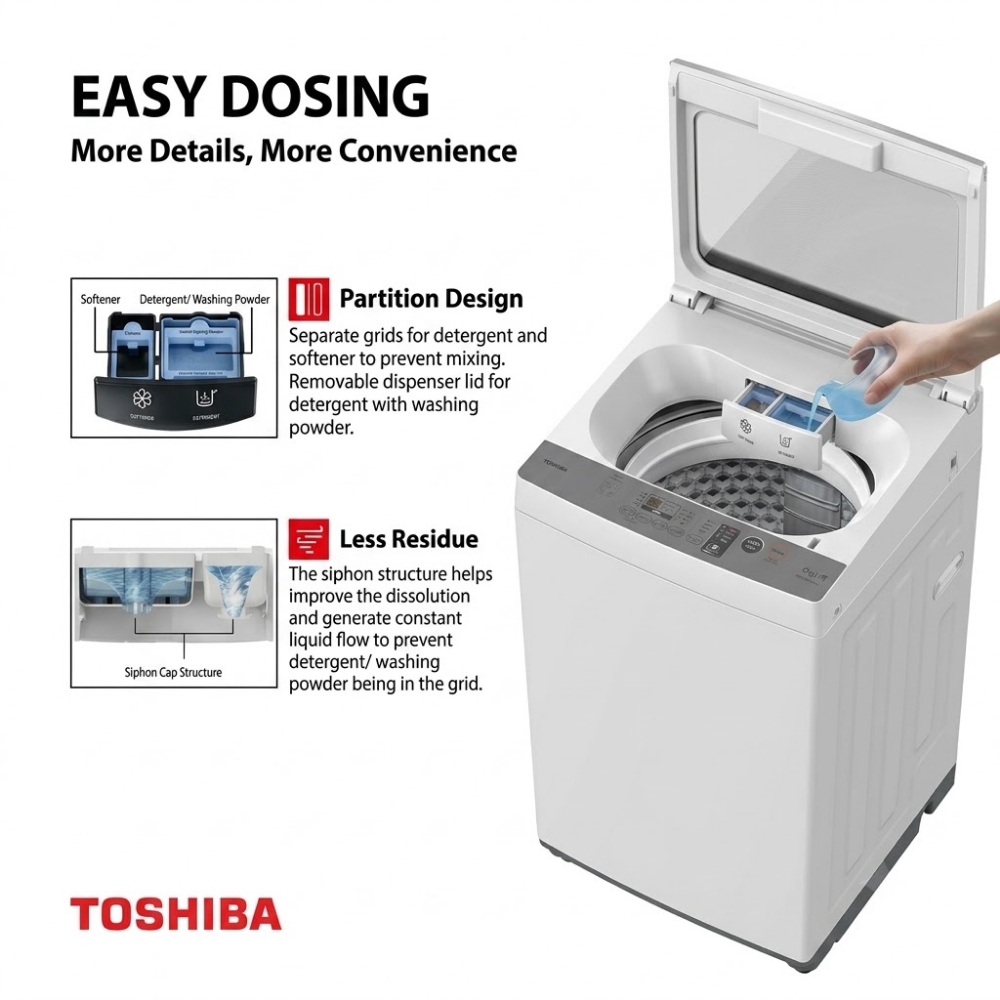 Toshiba 9kg Top Load Washing Machine AW-M1000FS(WS) IOE