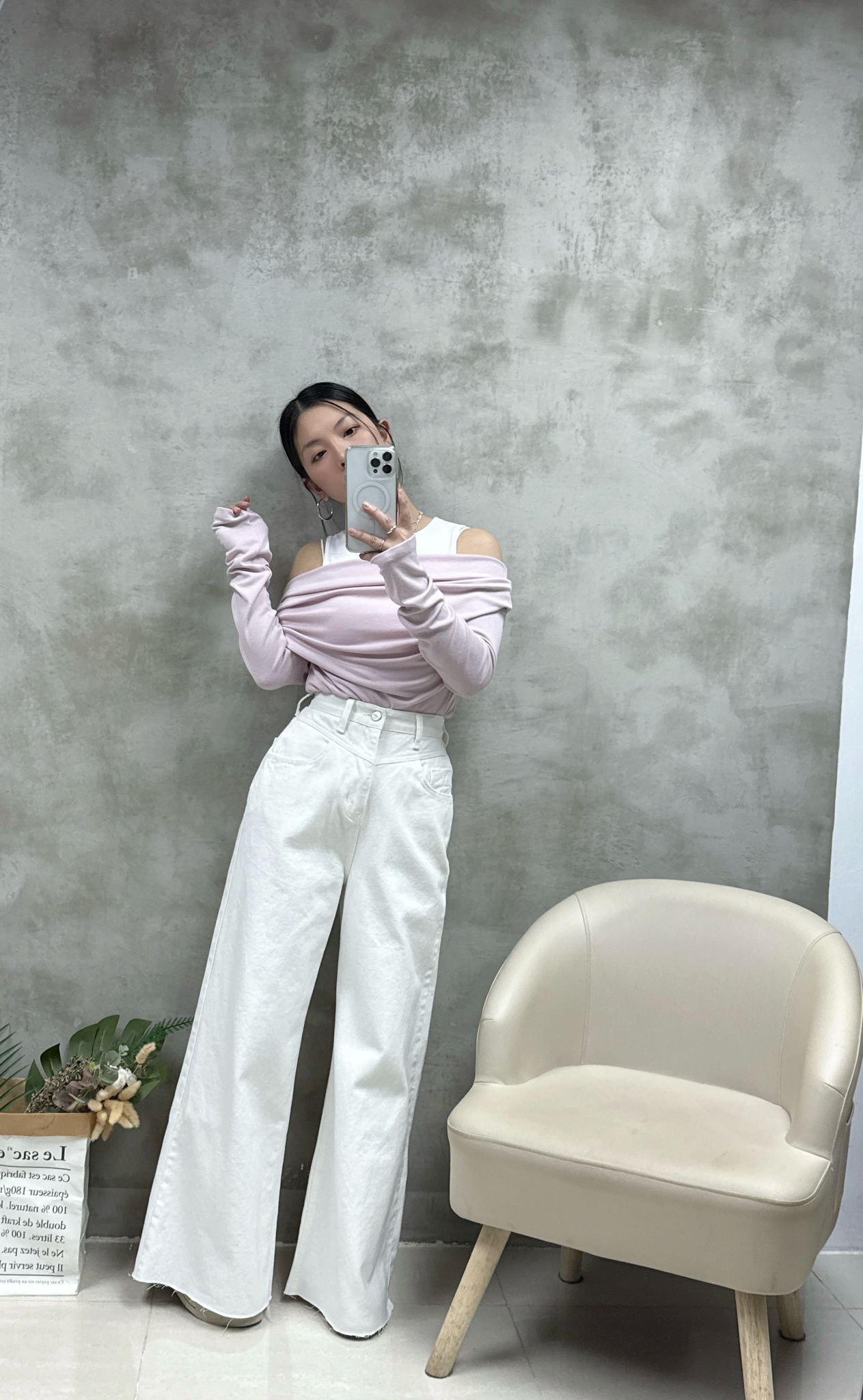 A05 假兩件拼色露膊Top