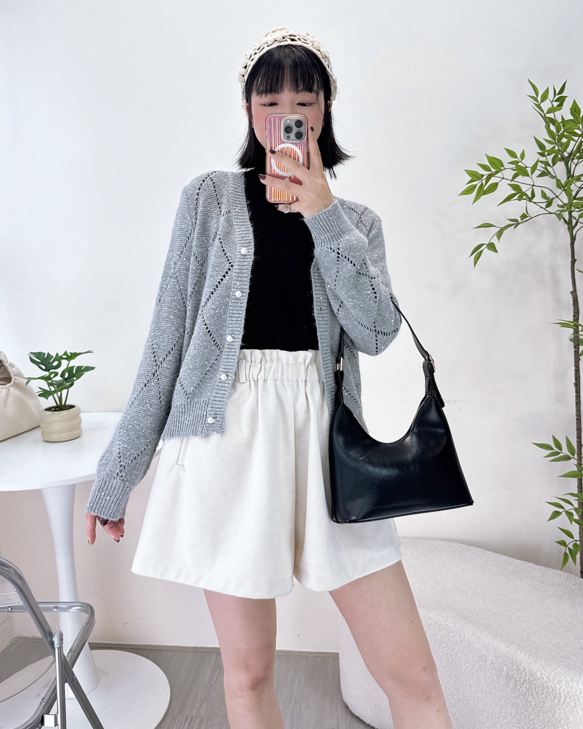 鏤空珍珠鈕扣針織外套 2色