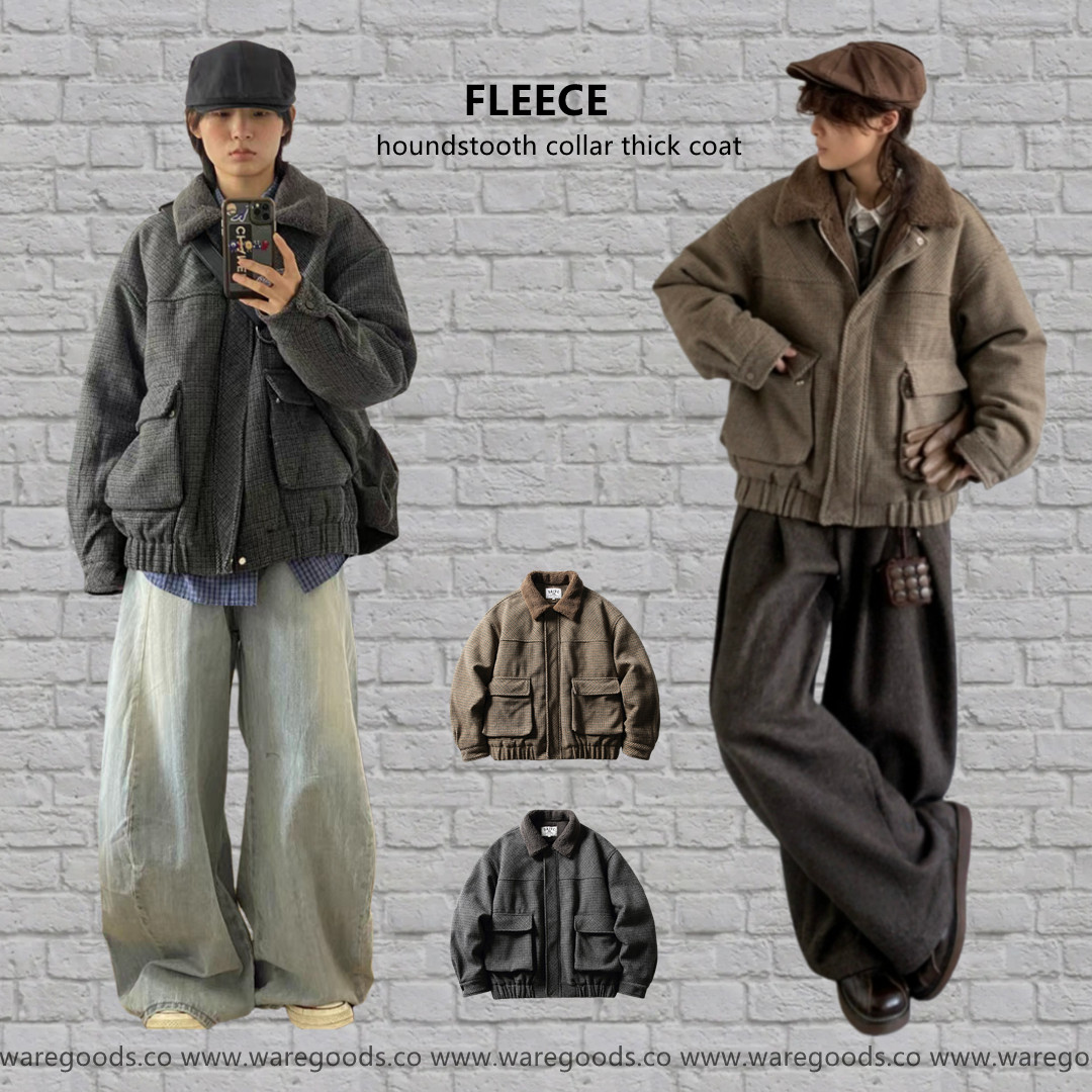 W031千鳥格翻領加厚外套