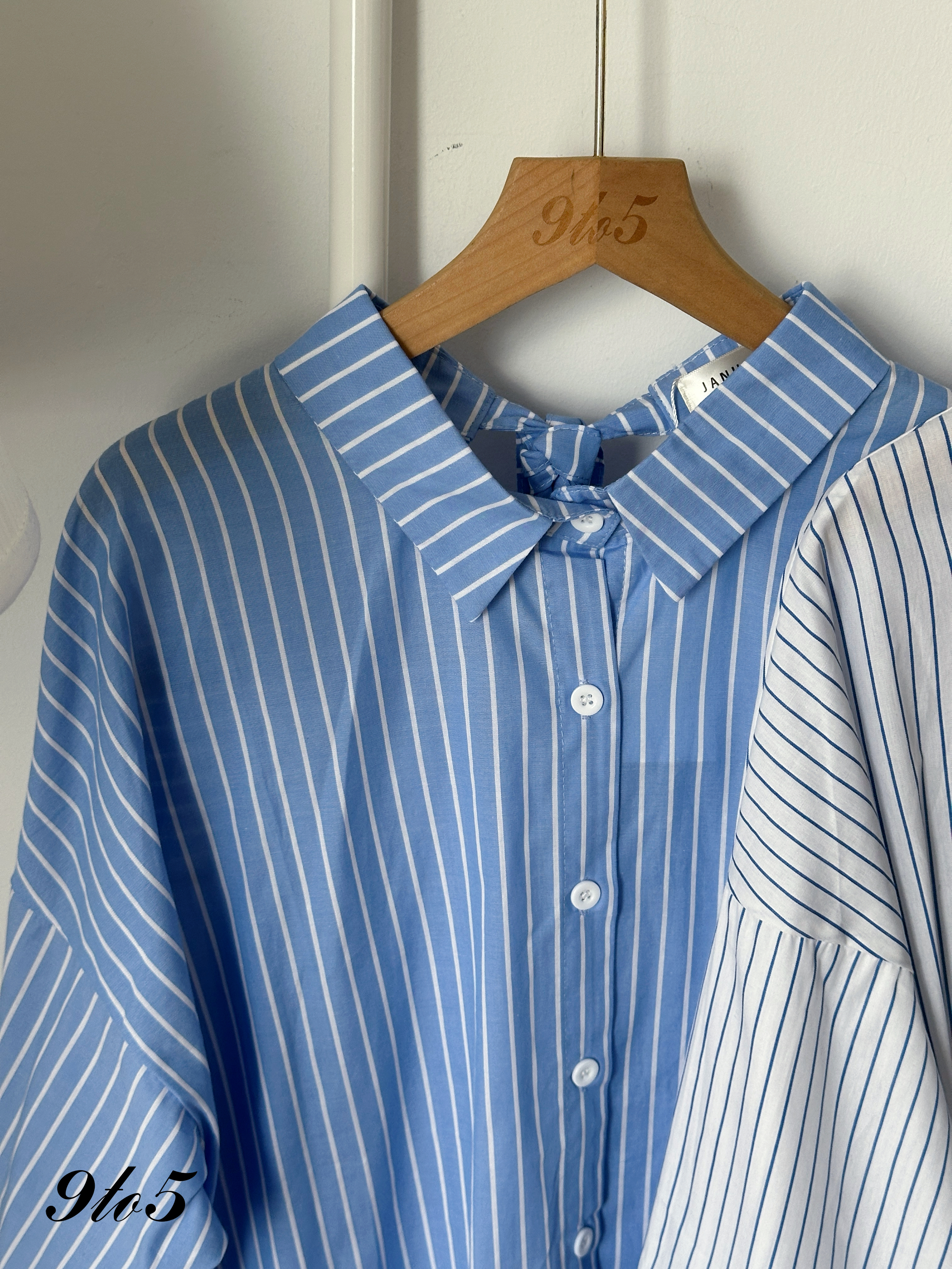 T4263 Long Sleeve Oversized Stripe Shirt - Blue & White