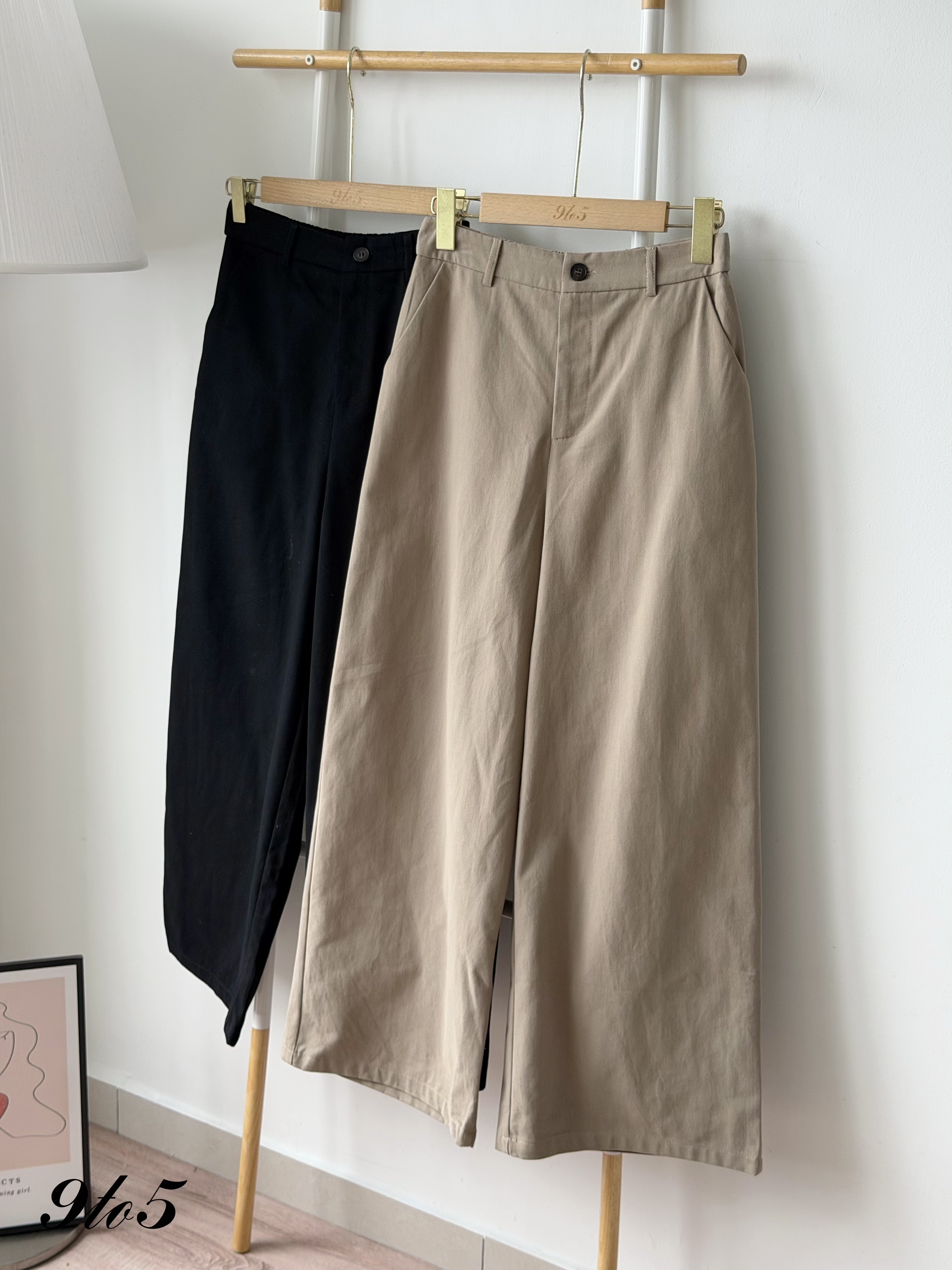 S2046 Wide Leg Long Pants - Black & Khaki
