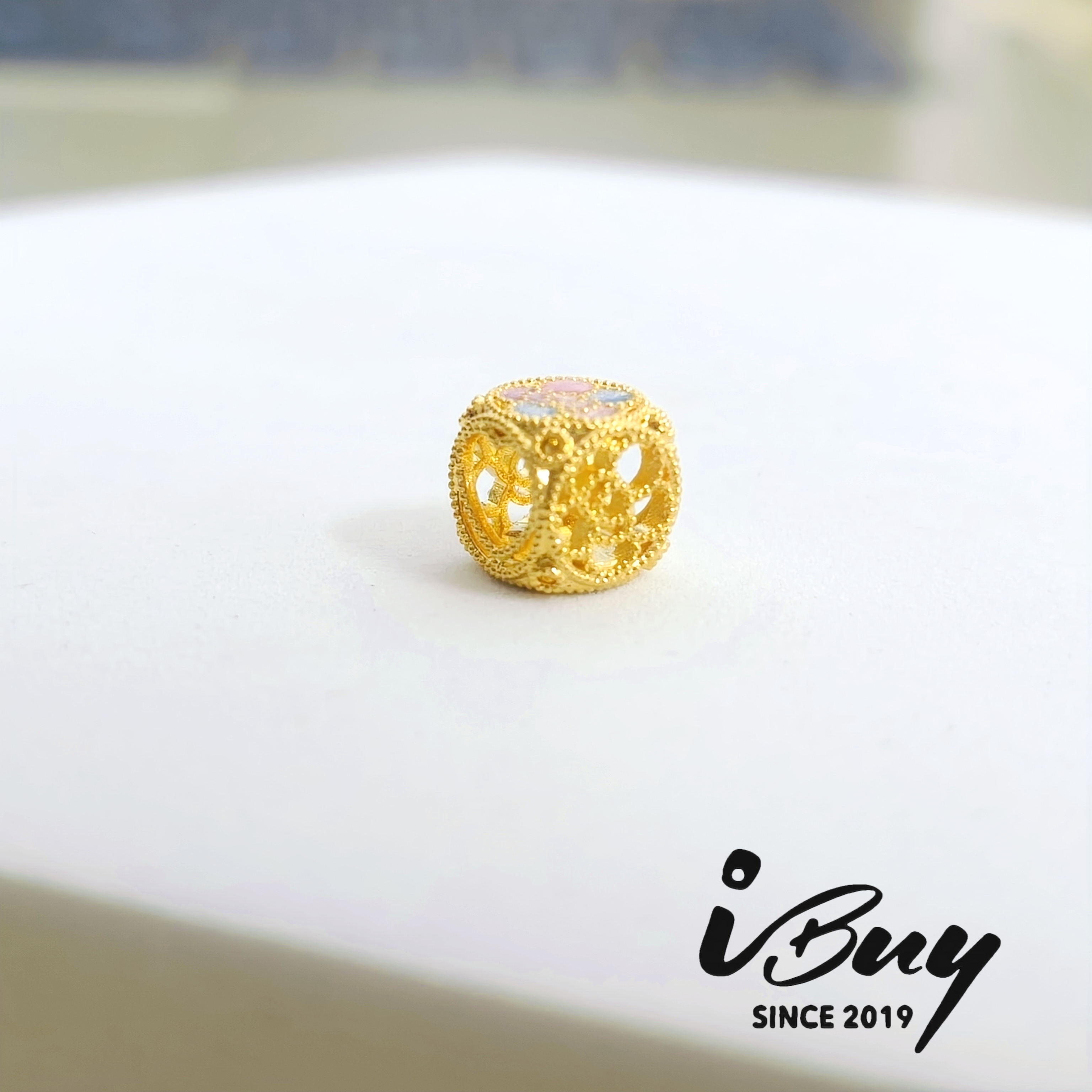 916 HARD GOLD COLORFUL ENAMEL FLOWER SQUARE BEAD 916 硬金 珐琅彩花四方块串咀