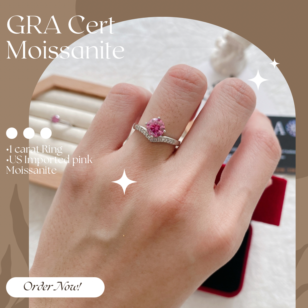 Pink Moissanite Ring with Certificate of Authenticity  