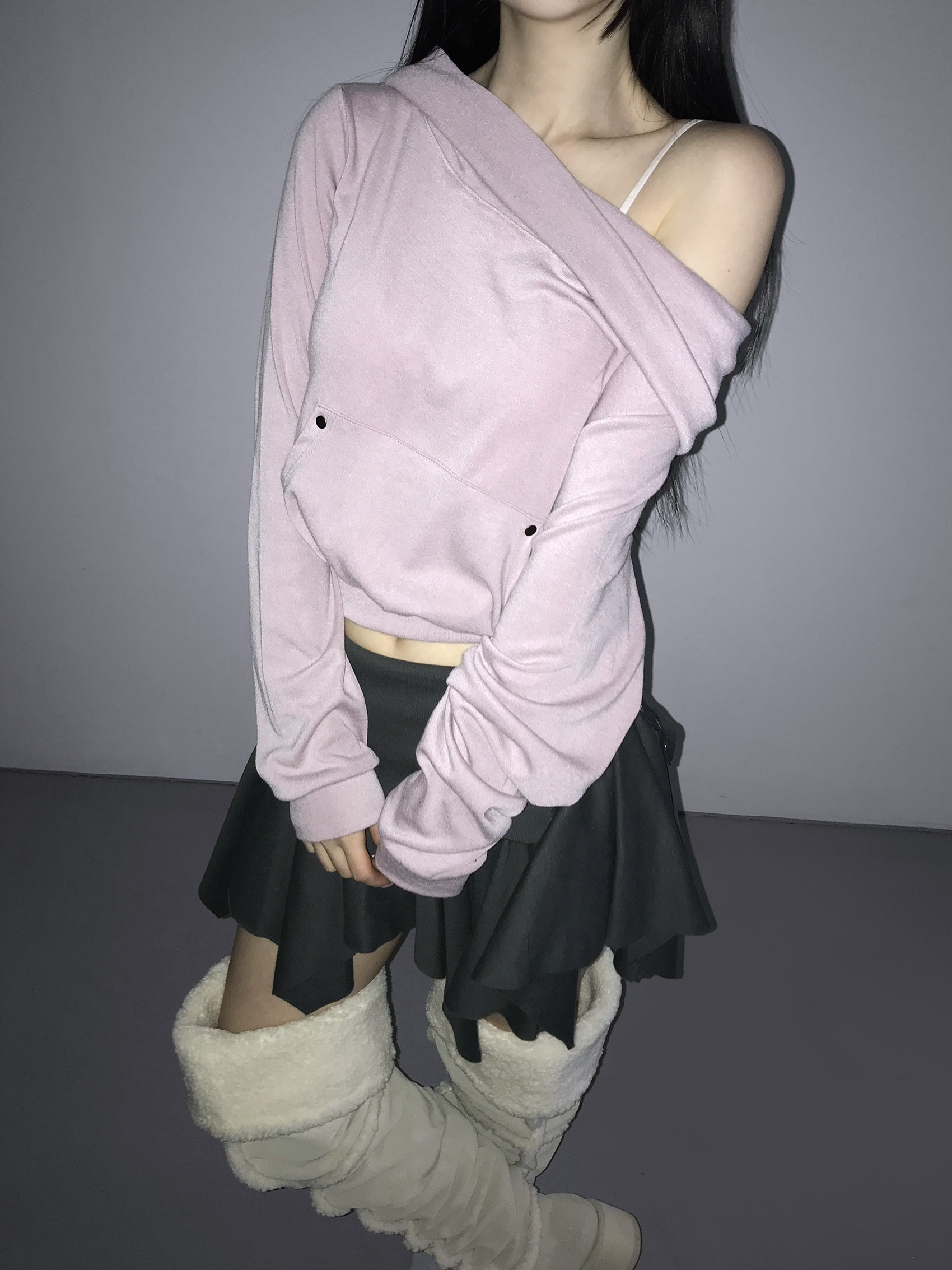 Soft Off-Shoulder Cropped Hoodie