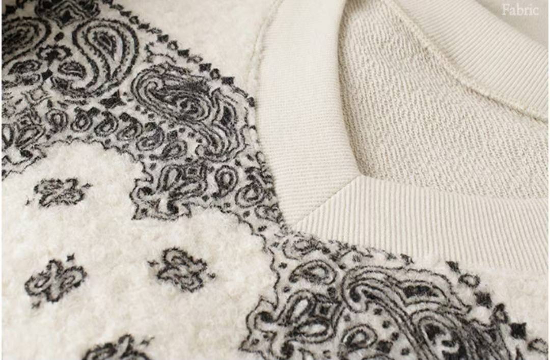 V 領腰果花薄羔毛Top