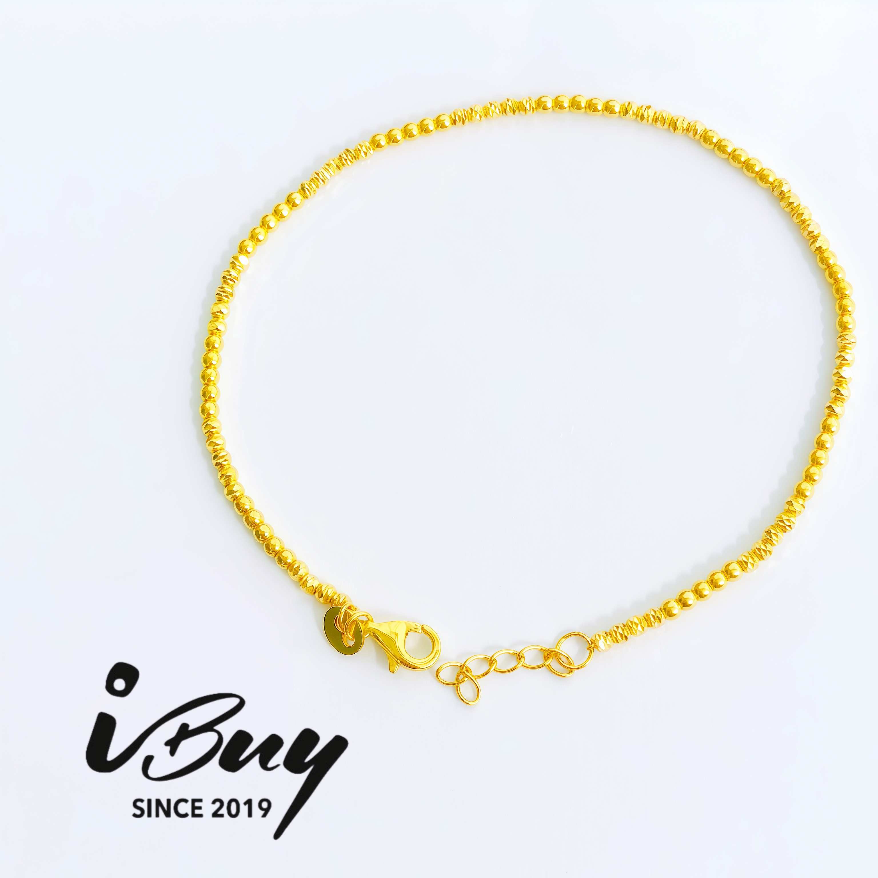 916 GOLD SMOOTH BEAD & DISCO BEAD ALTERNATING BRACELET 916 金 光珠&蹦迪珠手链