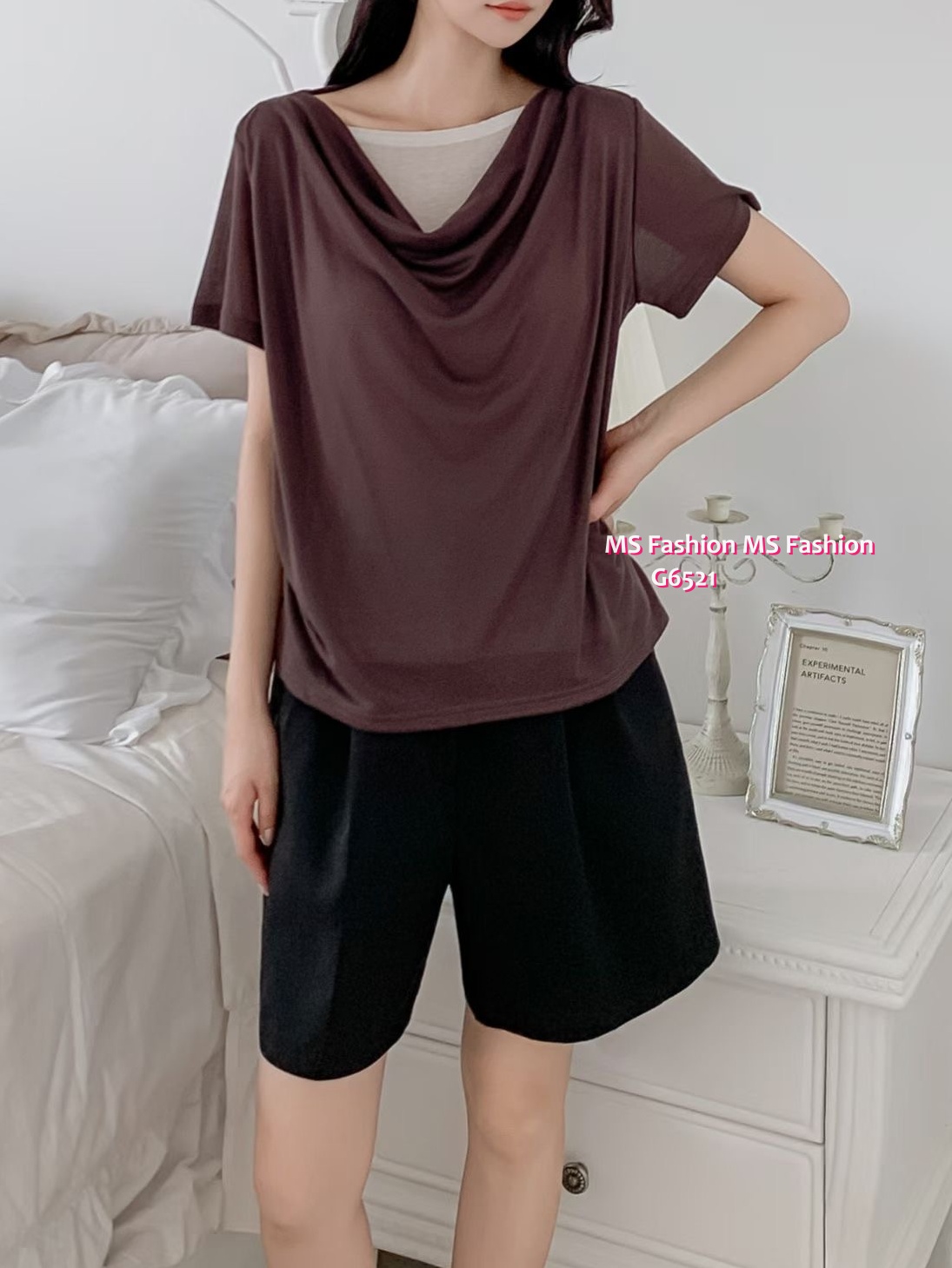 G6521 假兩件打皺top