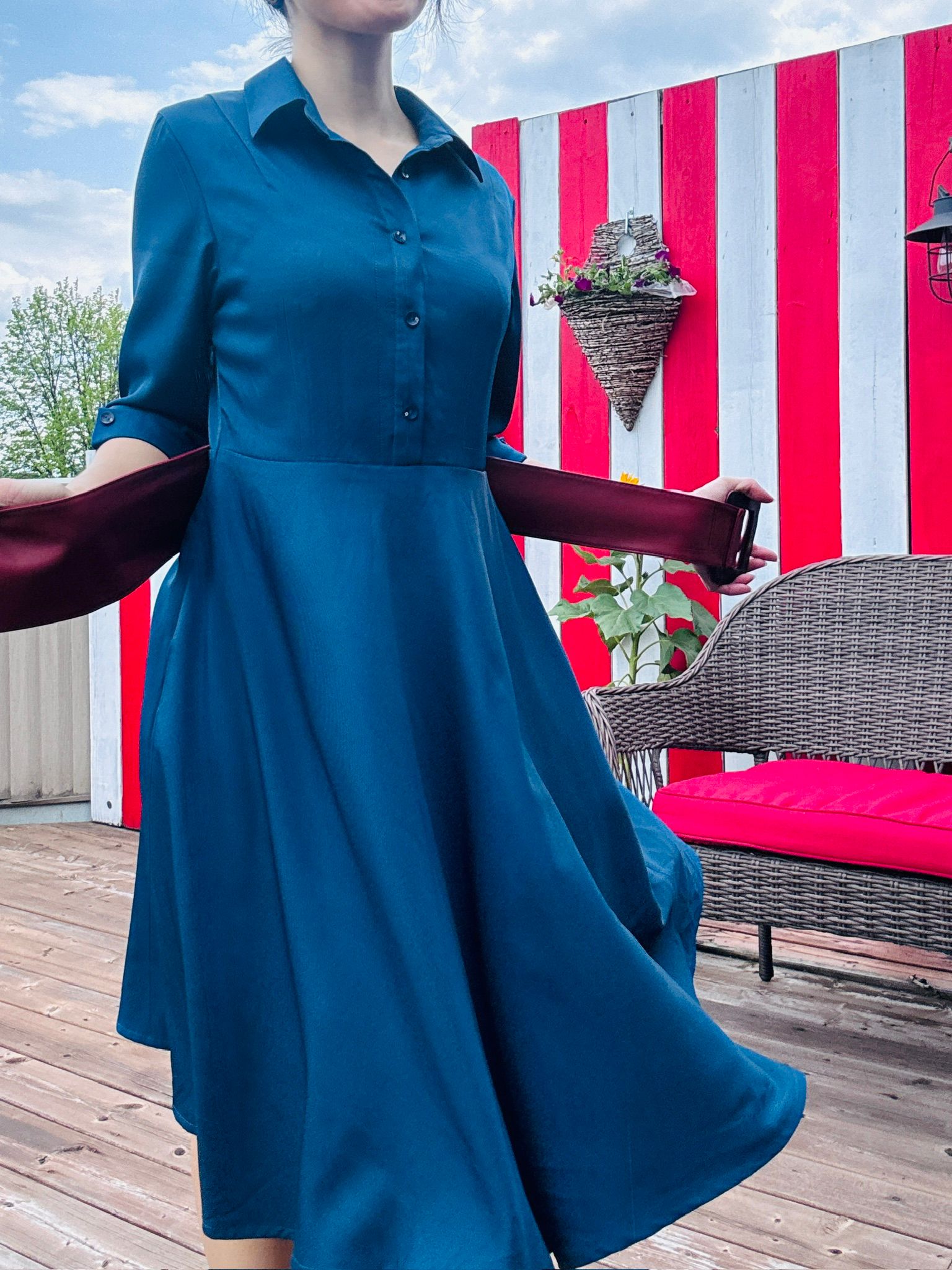 (Custom-Made) Midnight Heirloom Shirtdress with Vintage Buttons and Belt (FM237)