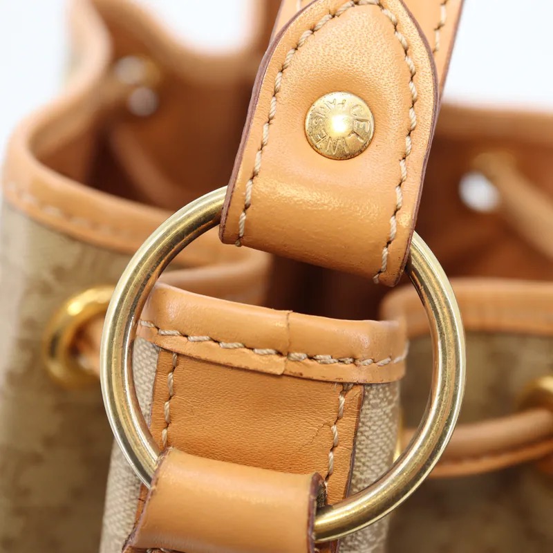 Celine Beige Macadam Drawstring Bucket Handbag