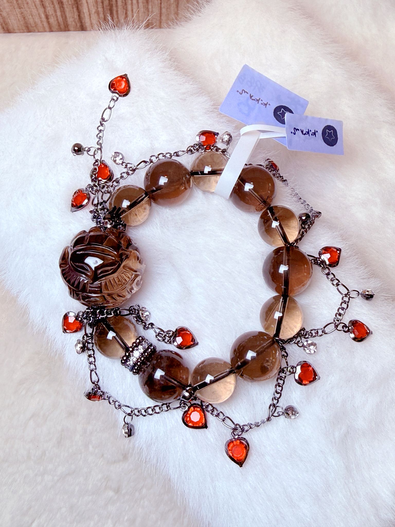 K00129 茶水晶 將軍狐球 自家設計手鏈