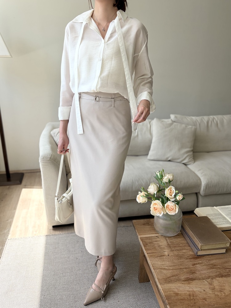 Colette Layered Belted Skirt (Light Beige)