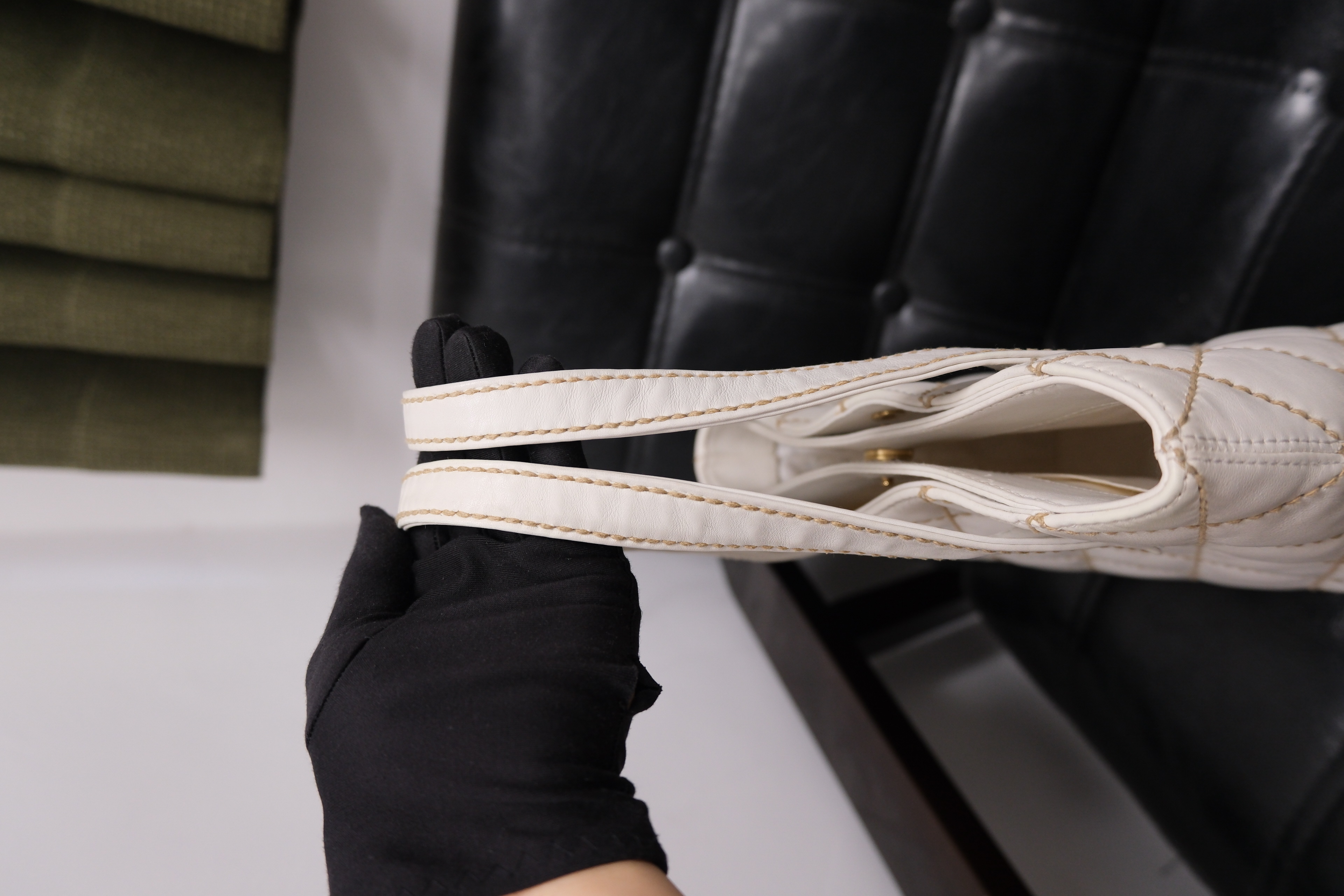 Chanel Wild Stitch Lambskin Tote bag White Gold 