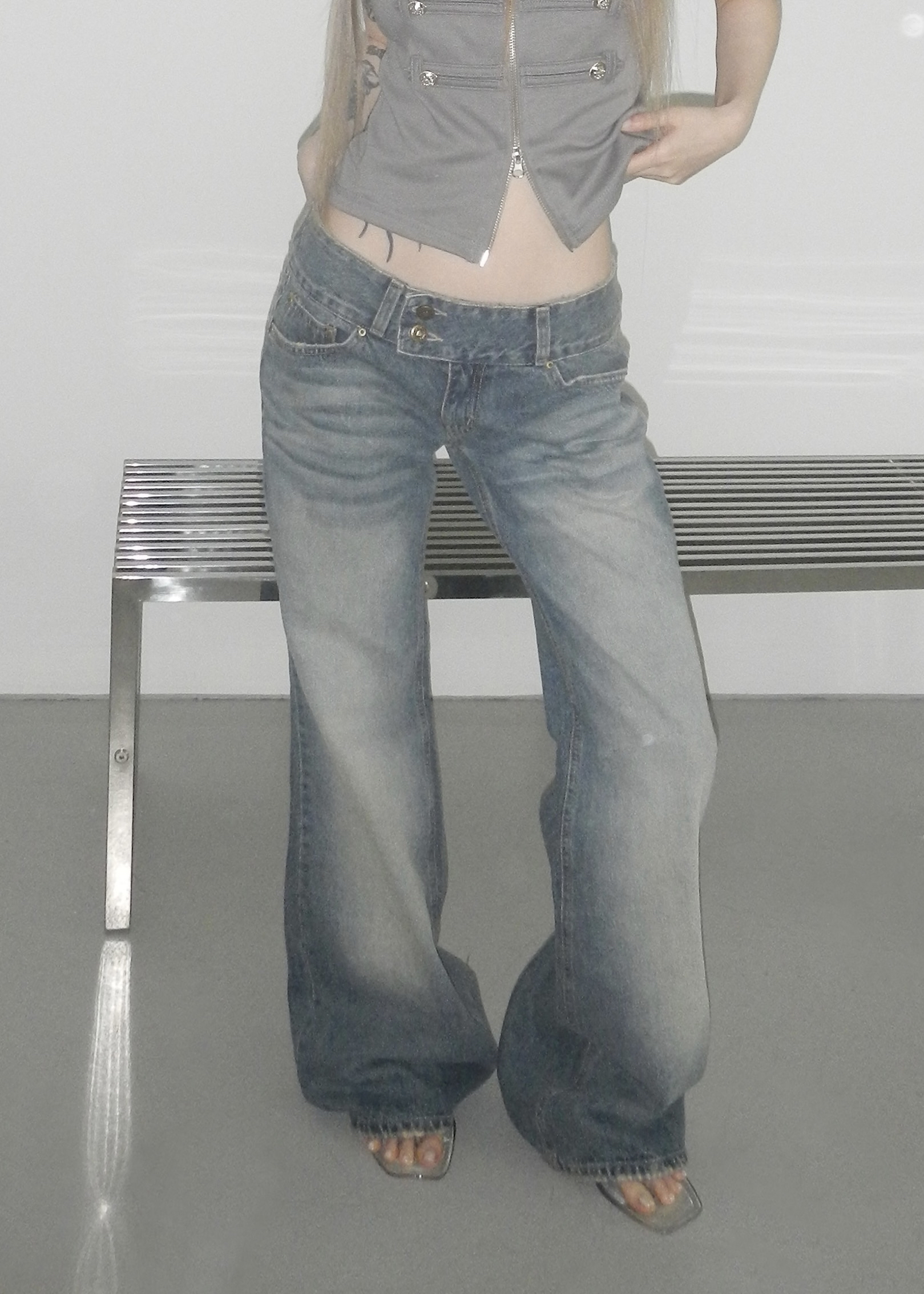 Low-Rise Double-Button Flared Jeans