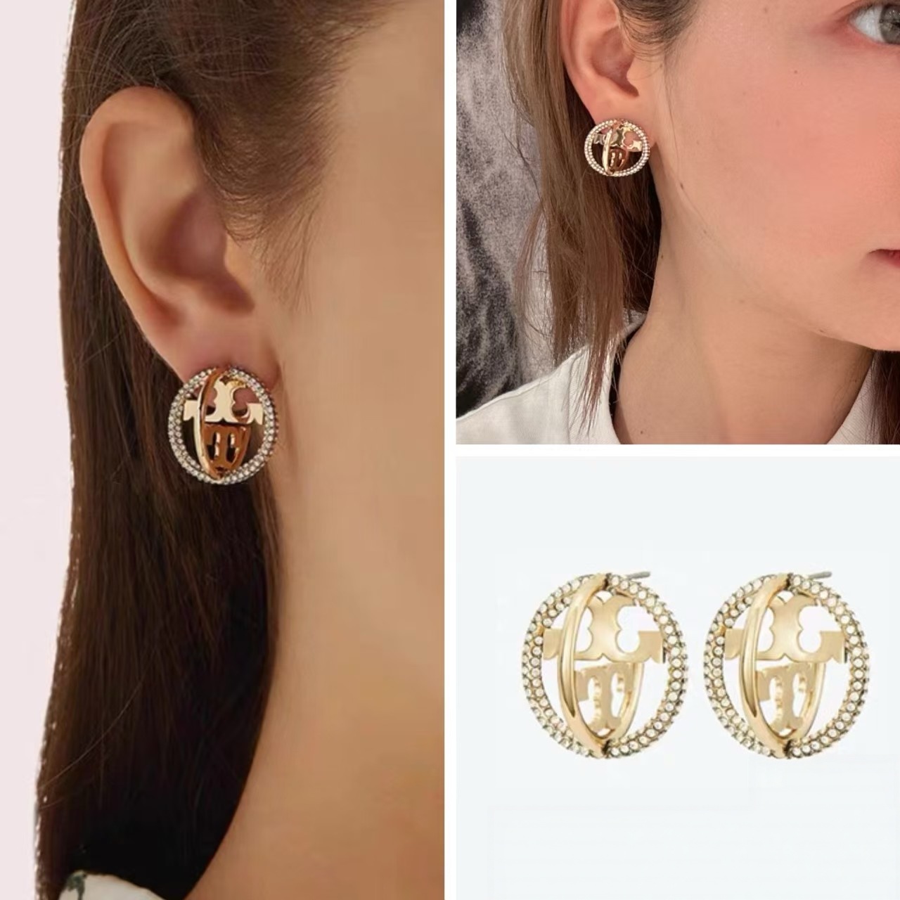 TORY BURCH Miller Earrings with Pavè Hoops T Logo圓環耳環
