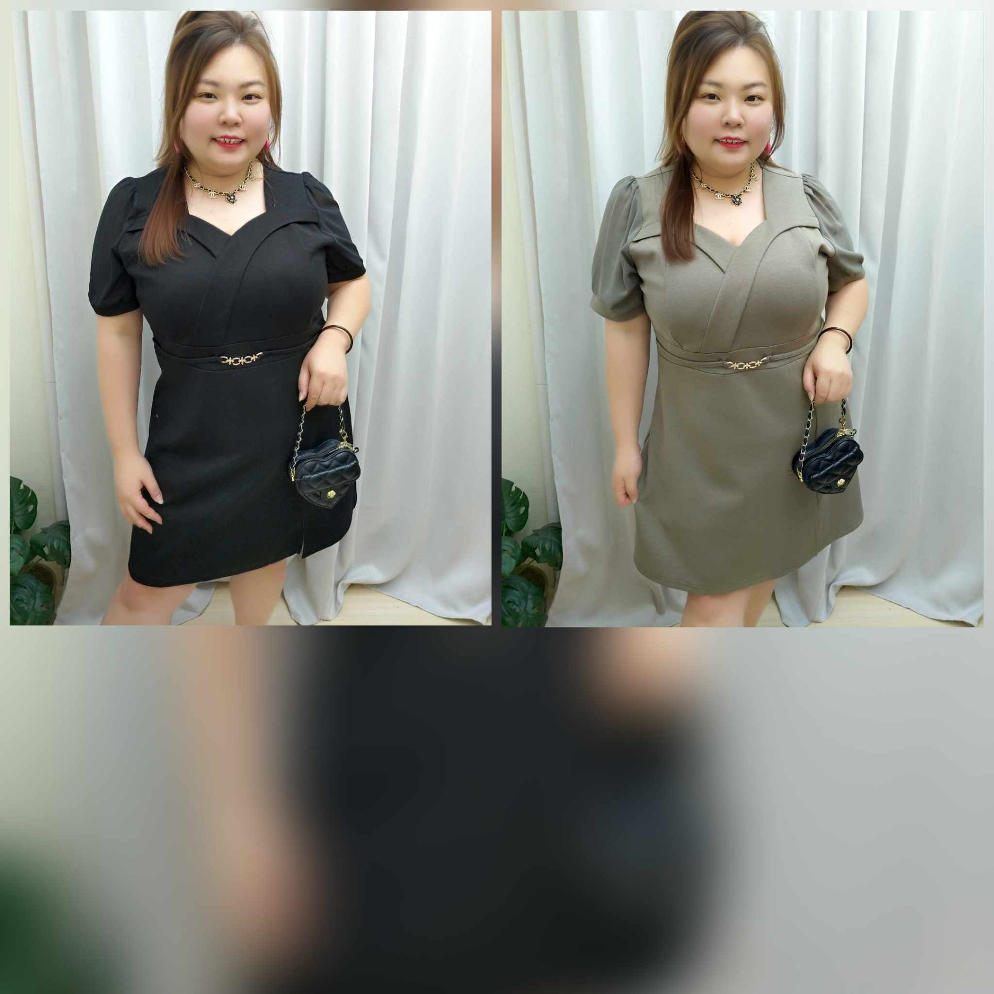 TW#2897 前胸Y字钻石领假腰带连衣裙