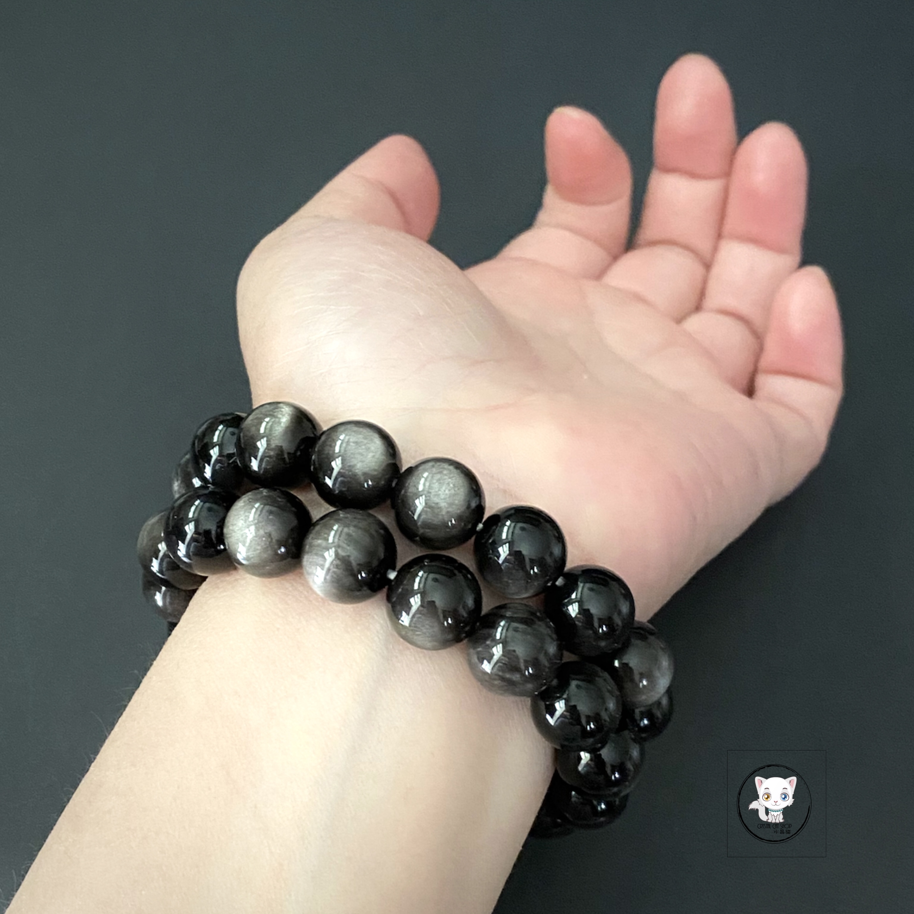 天然銀曜石手鏈 12mm