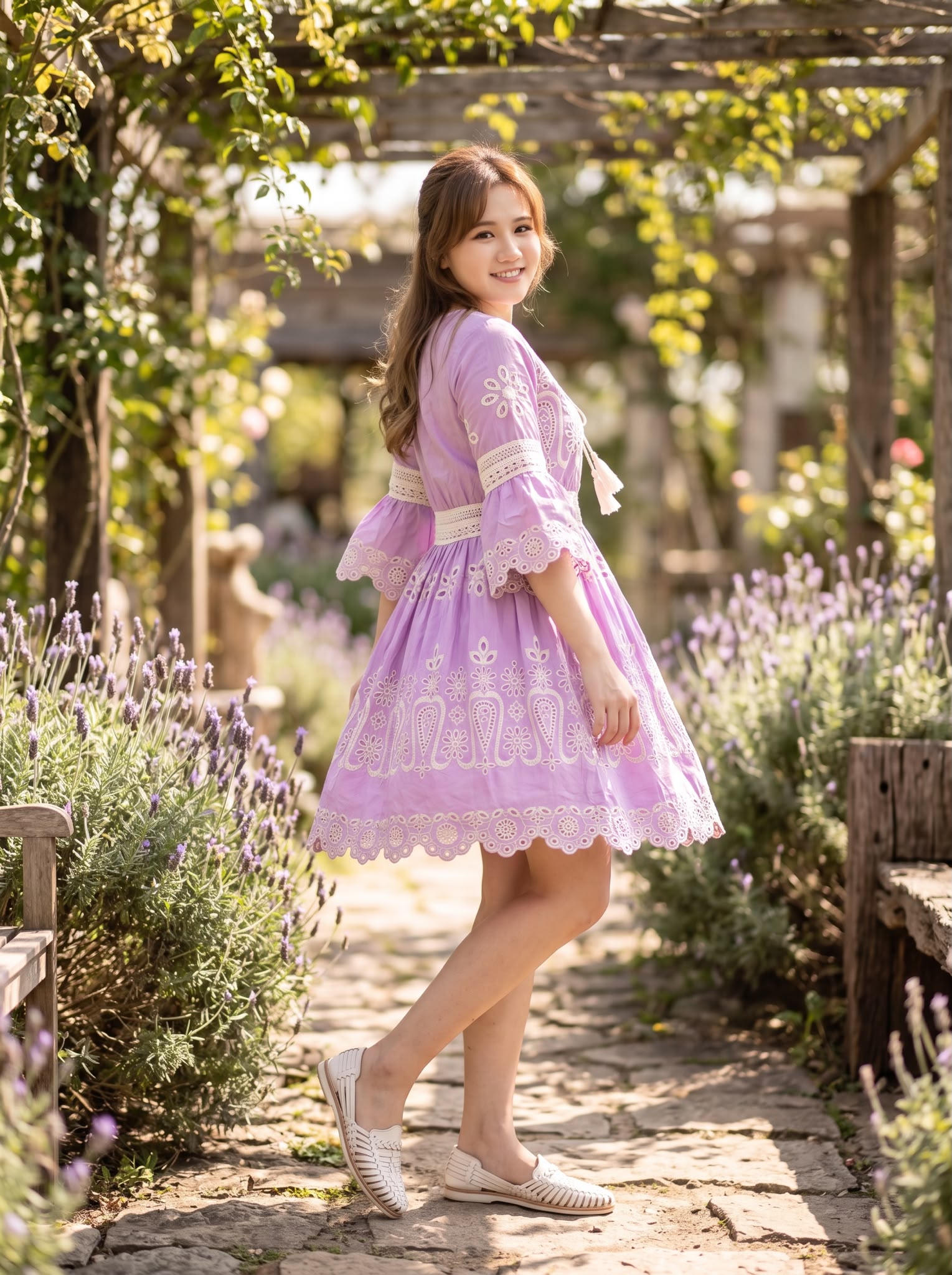 2726 Lavender Elastic Waist With English Embroidery Short OP 35"