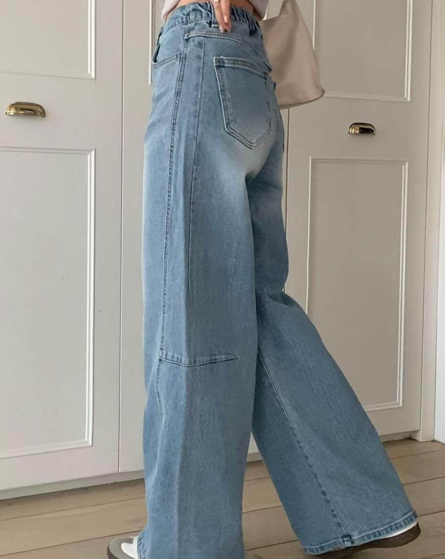 爆款淺藍彎刀褲