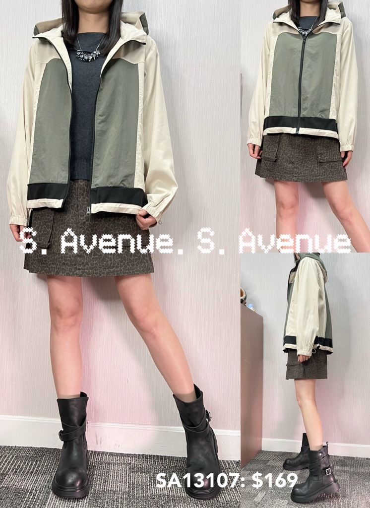 SA13107: 長袖有帽拼色拉錬外套