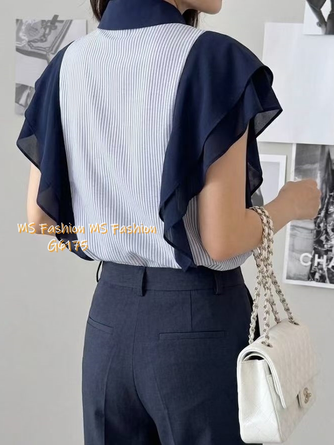 G6175 韓國🇰🇷高質條子ruffle恤