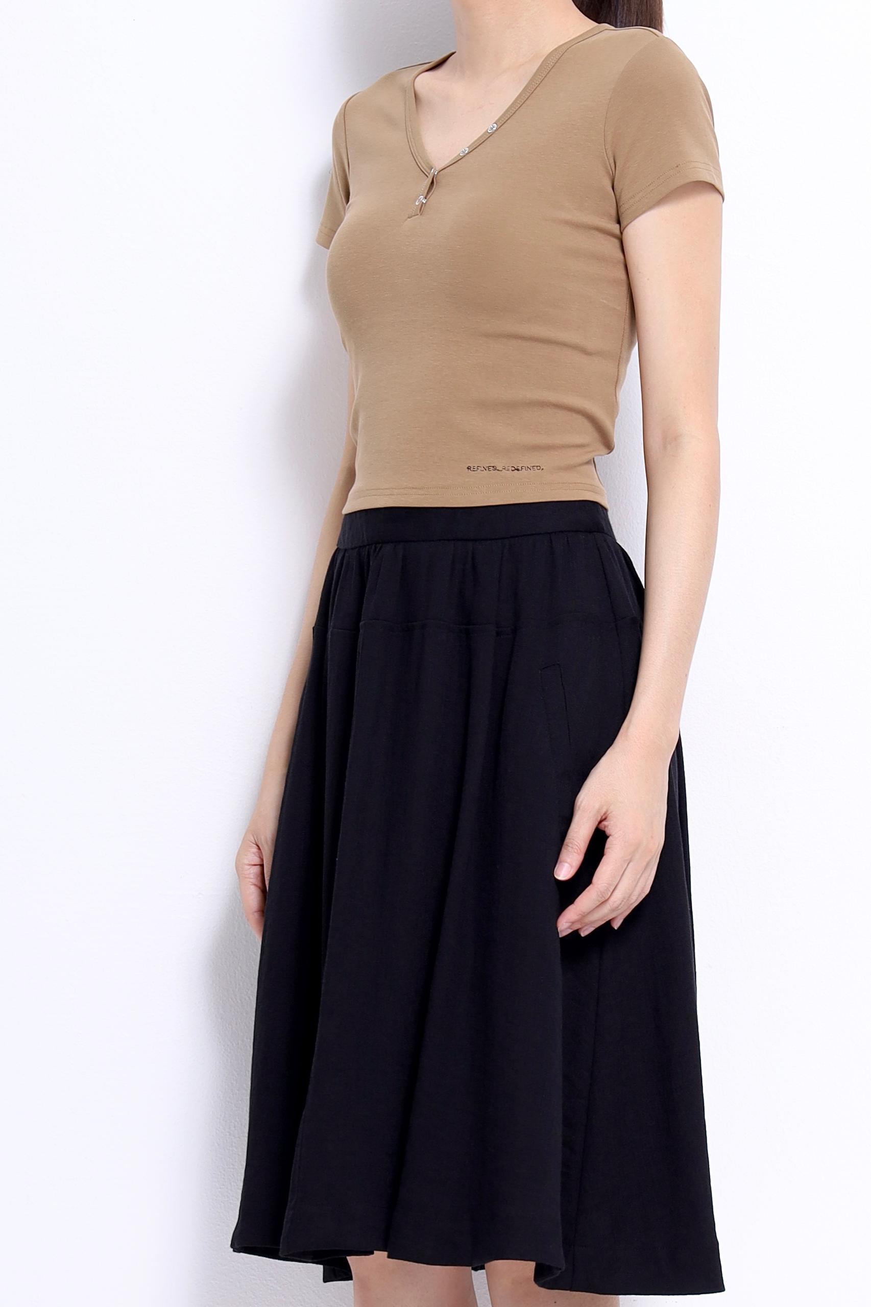 CS1419 CASUAL LINEN KNEE LENGHT SKIRT