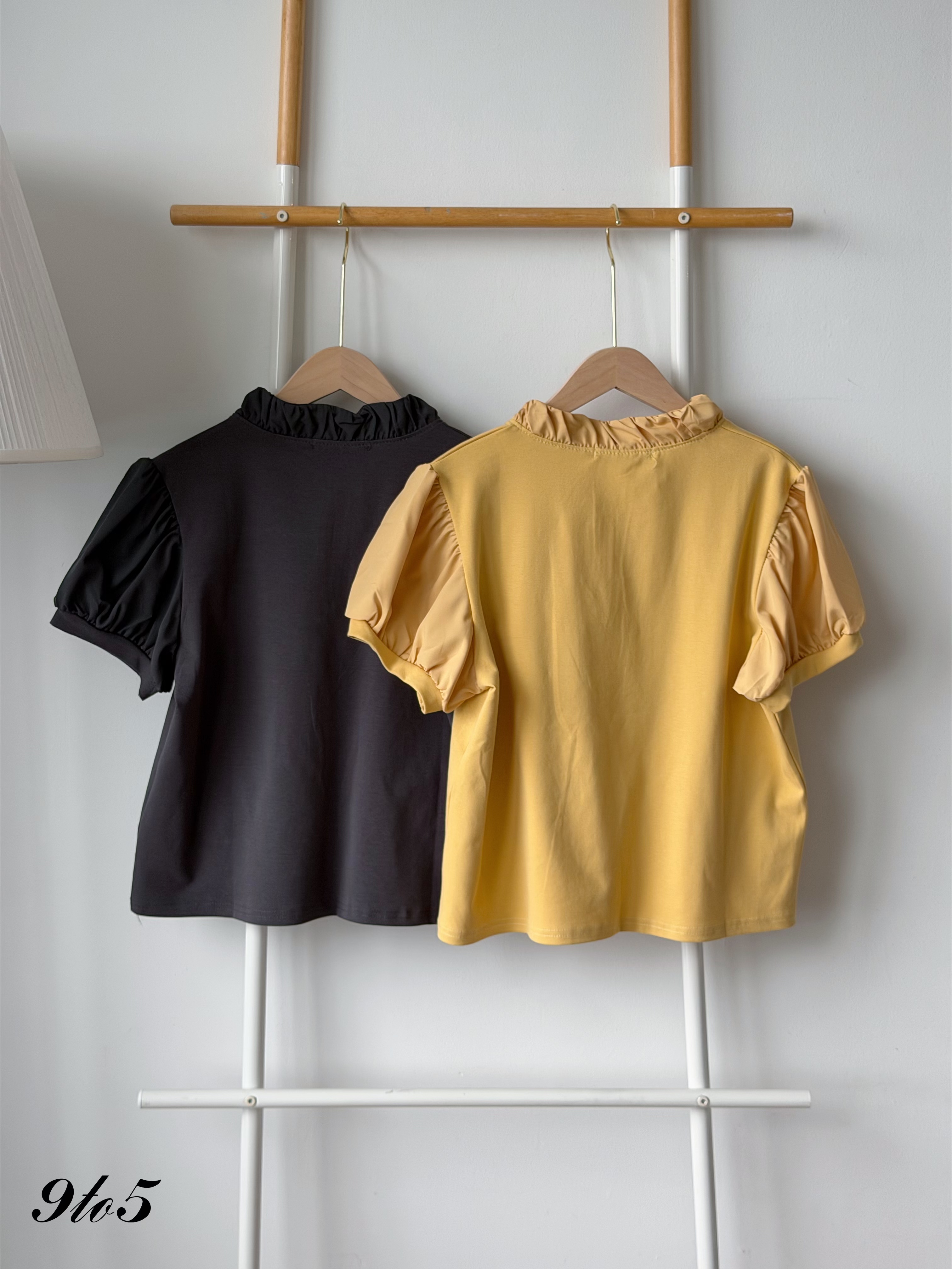 T4534 Puff Sleeve Ruffle Collar Blouse - 3 Colors 