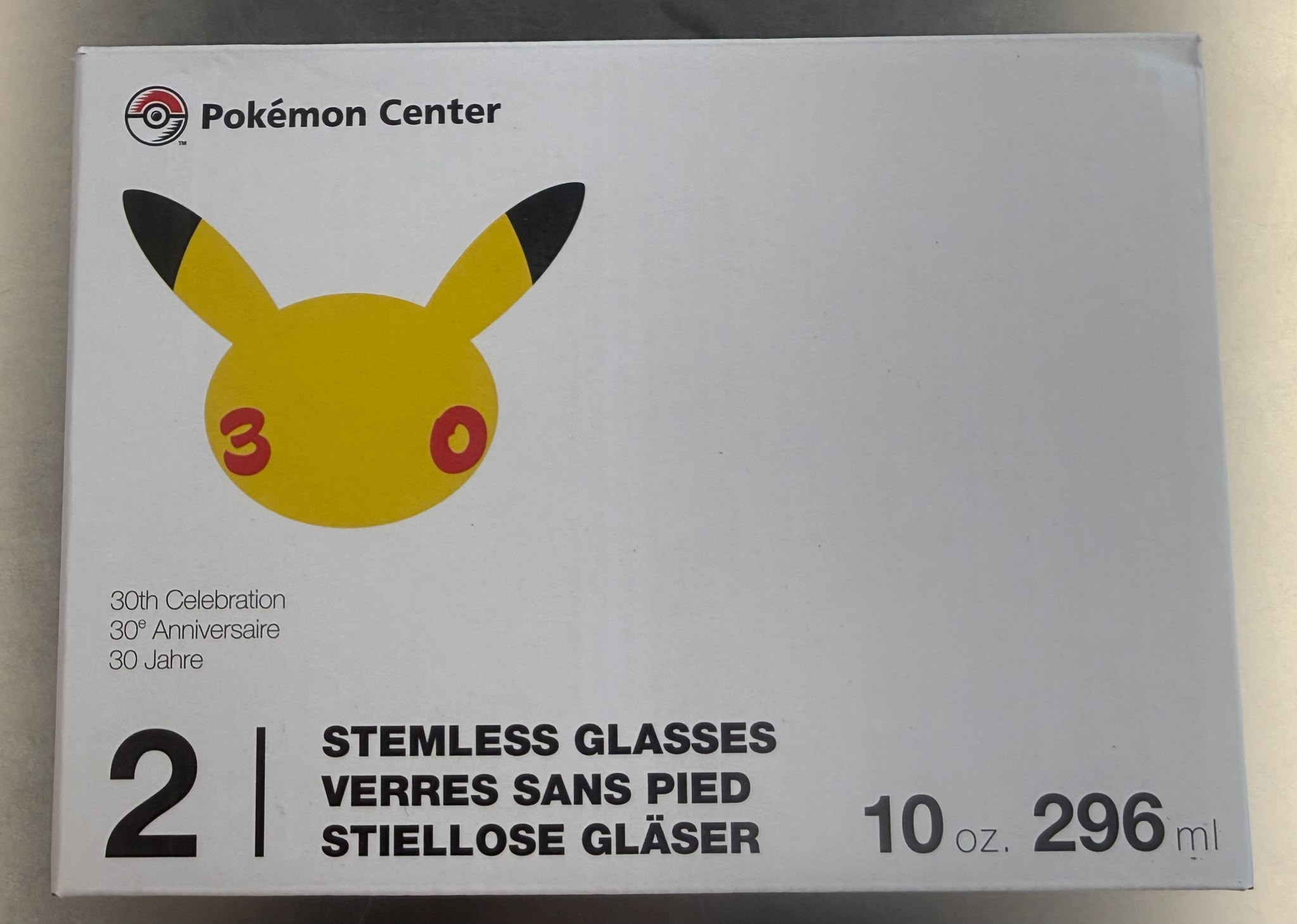 Pokémon Center 寶可夢中心 30週年皮卡丘紀念無腳玻璃杯 (2入組) 10盎司