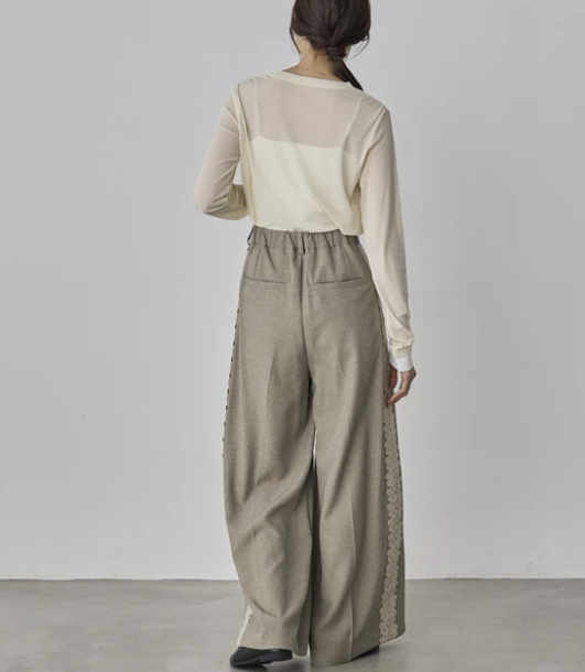 蕾絲寬褶褲 - 2026 流行穿搭  女士長褲 春夏時尚穿搭 柔軟舒適 成人休閒 日常穿搭 易於配搭 日本直送   #JP-I-260014