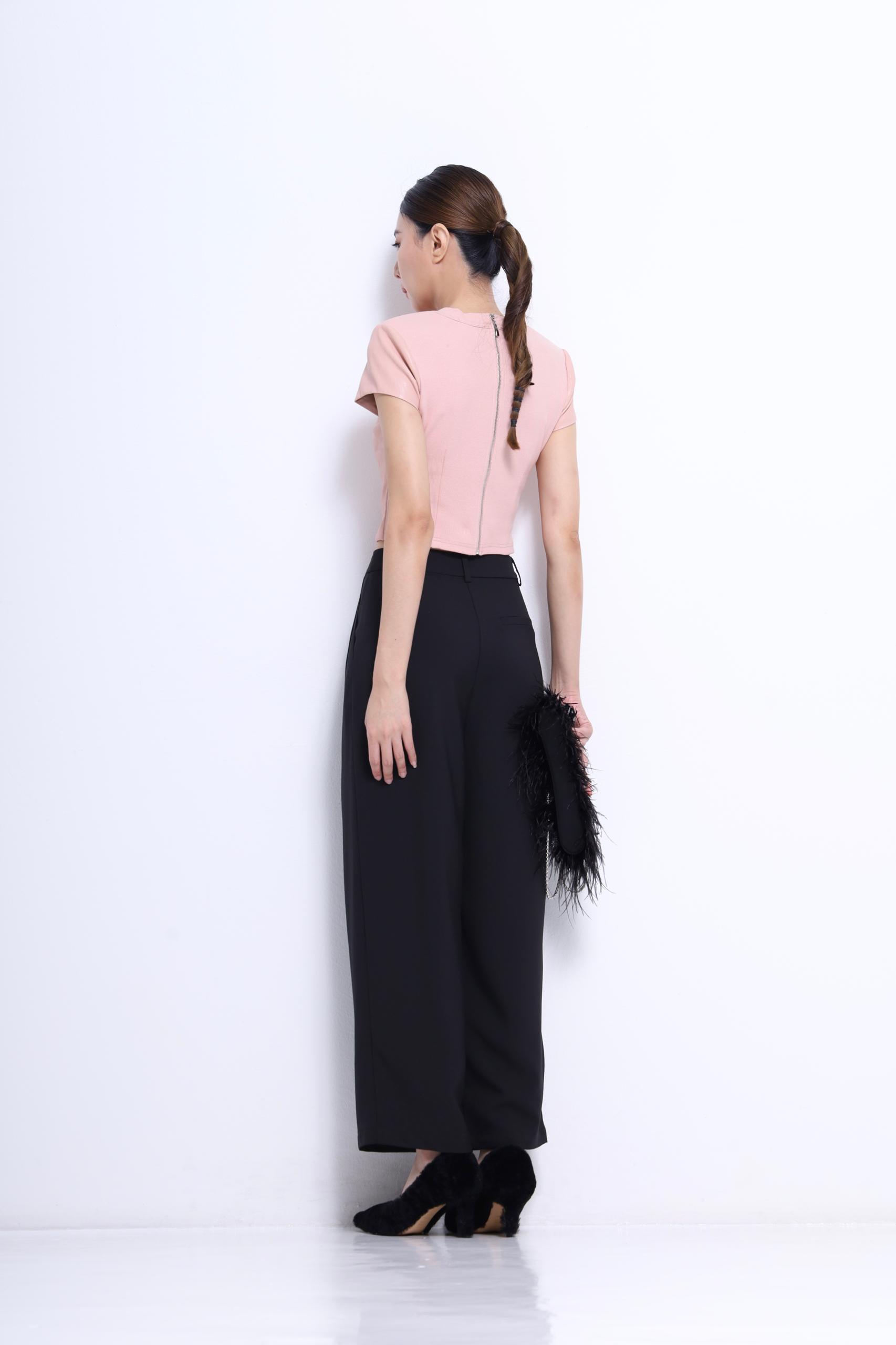 前面皮革背部针织布料上衣 2668