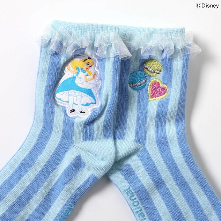 🇯🇵預訂 日本直送🇯🇵Apres les cours x 愛麗絲系列兩色人物貼花薄紗荷葉邊襪子