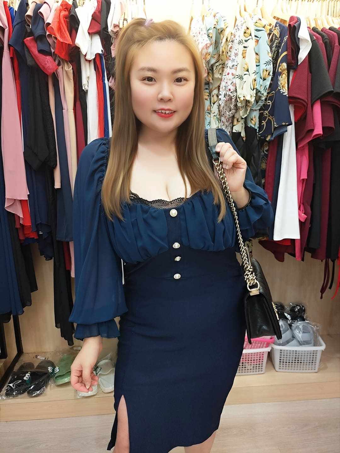 TT381/BB0020 🔥特价🔥长袖胸褶皱排扣修身礼服