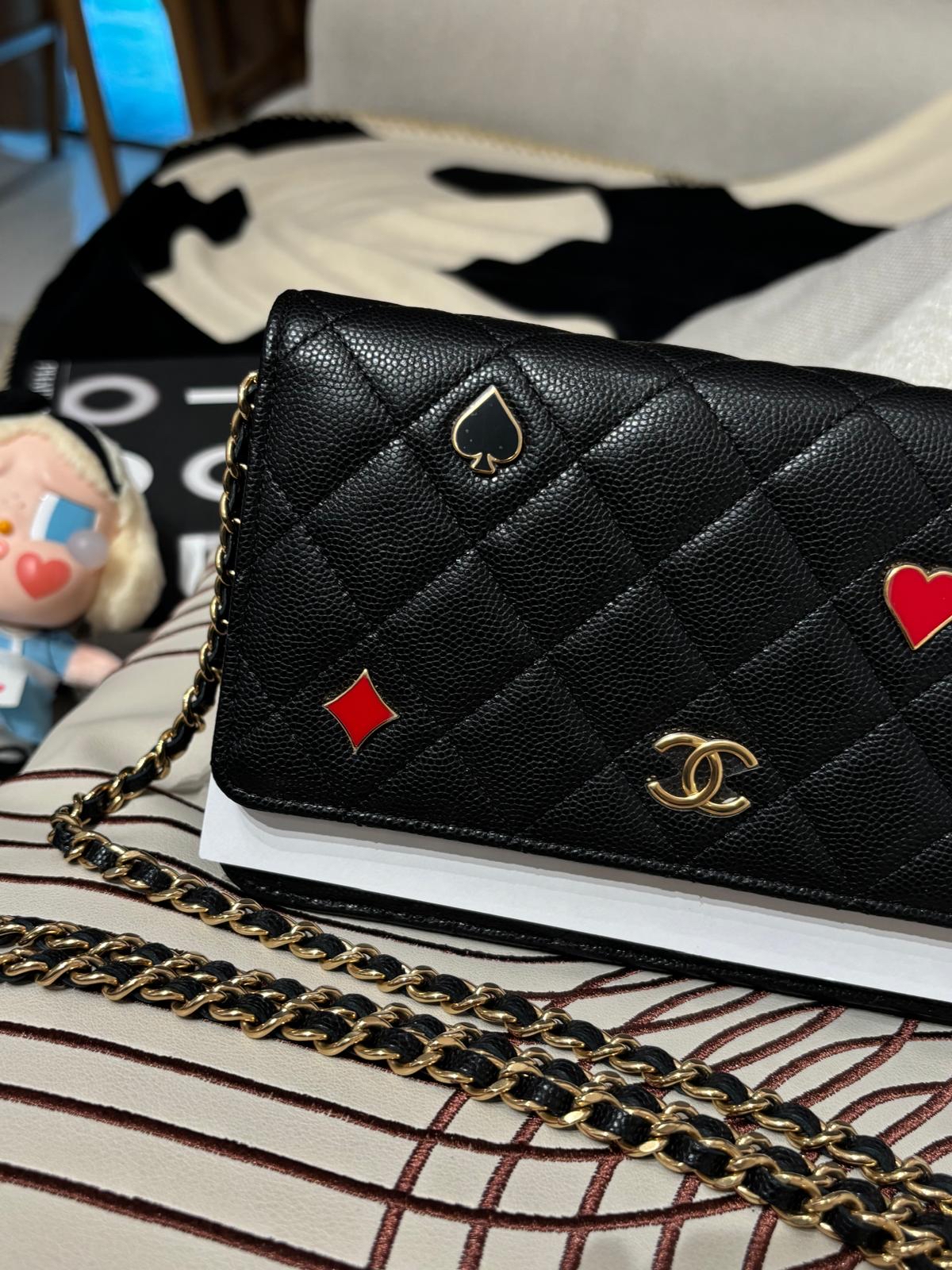 Chanel Wallet On Chain AP3076 poker 限量特別版撲克牌 黑色荔枝牛皮  100%Authentic, 99%New Unused ✅專門店收據✅Dust bag ✅Box