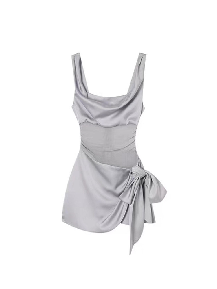 DR275紫色缎面连衣裙