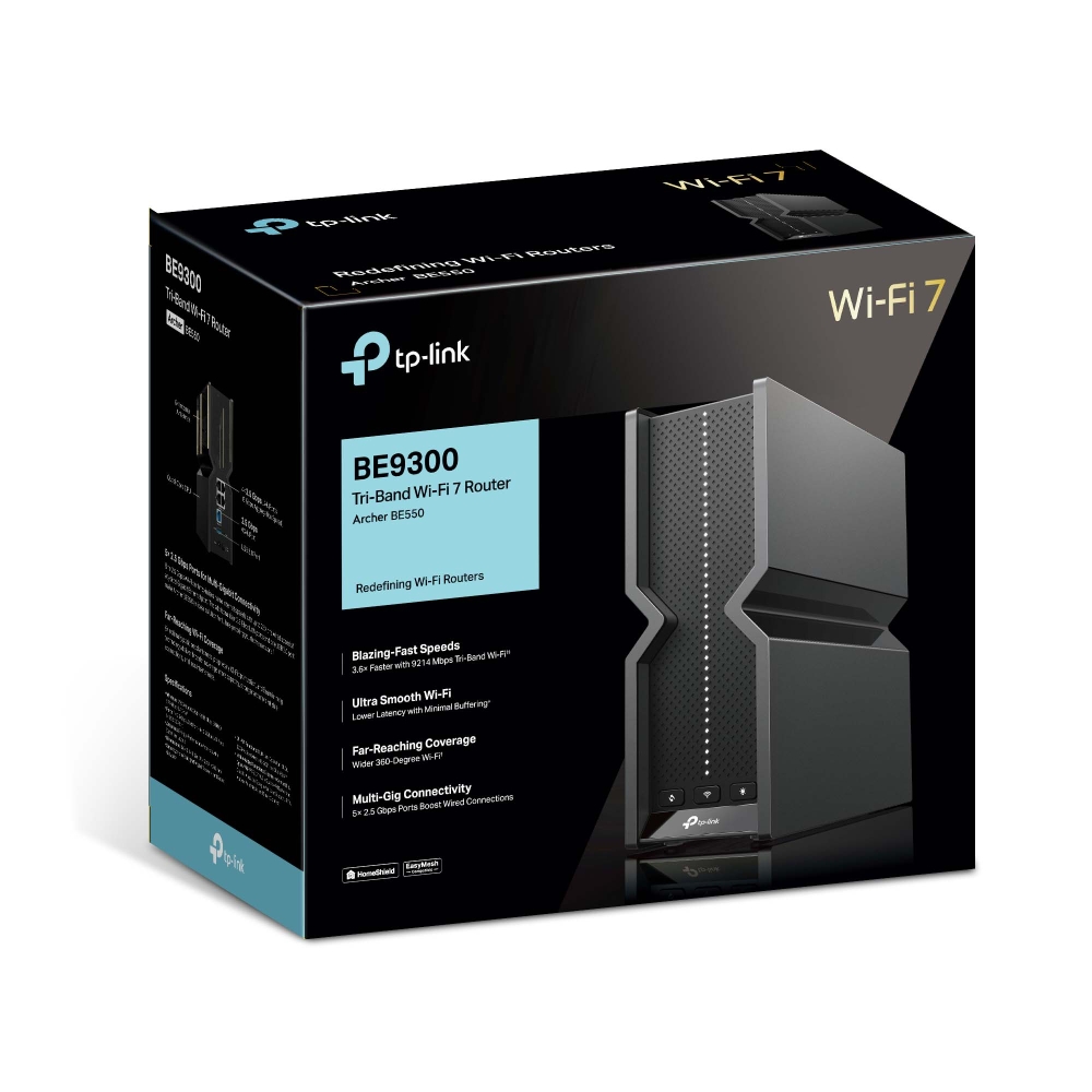 TP-Link Archer BE550 BE9300 Tri-Band Wi-Fi 7 Router | 9214 Mbps, 2.5Gbps Ports, Gaming & 8K Streaming, EasyMesh, HomeShield