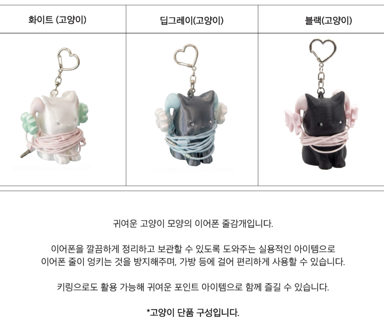 韓國小眾品牌 46month 小貓 耳機線收納 心型 鎖匙扣｜Cat Cable Keyring
