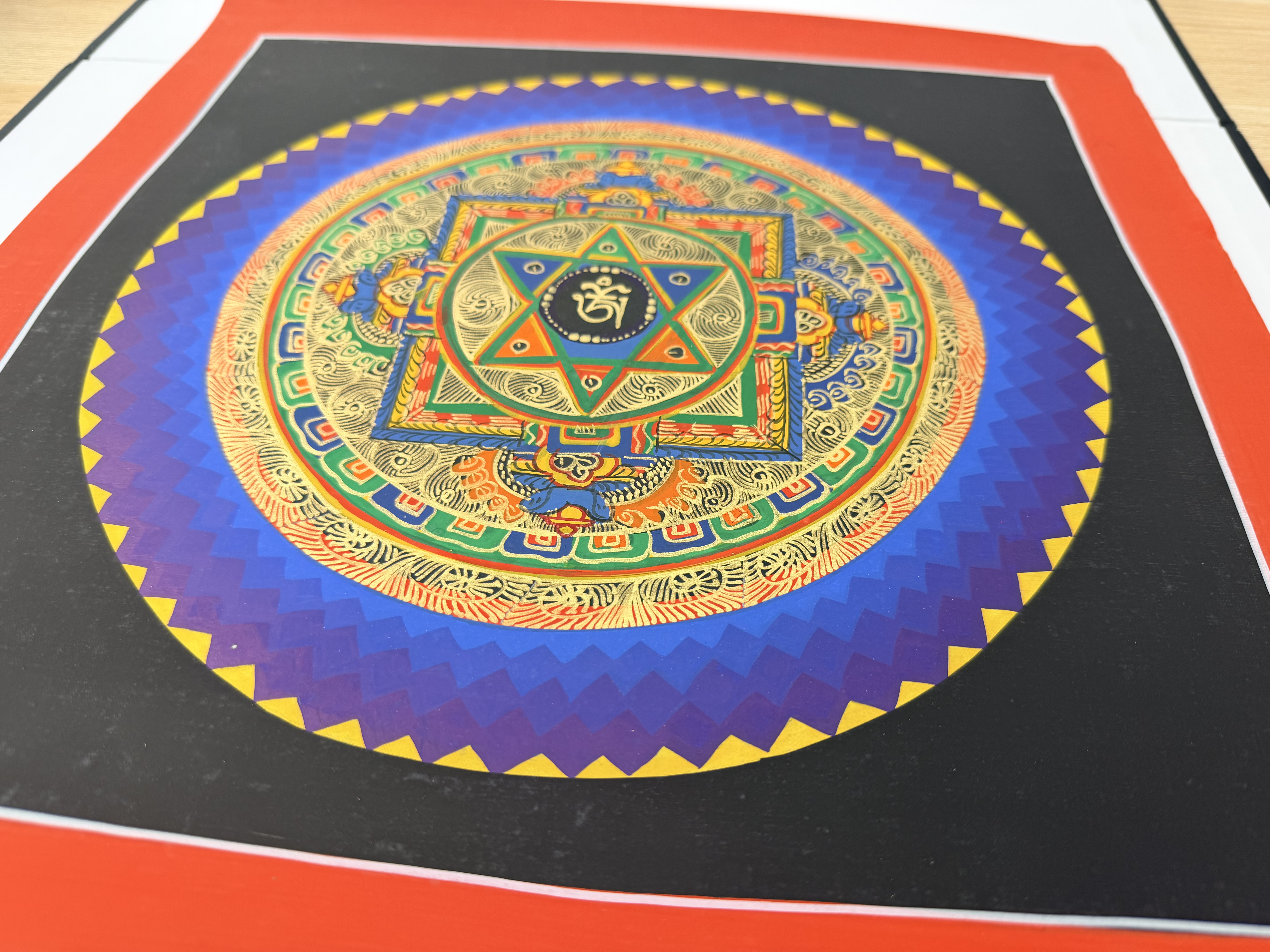 #20 尼泊爾三大廟加持手繪唐卡～OM 字，六字大明咒唐卡 ，約33m 外，內27.5