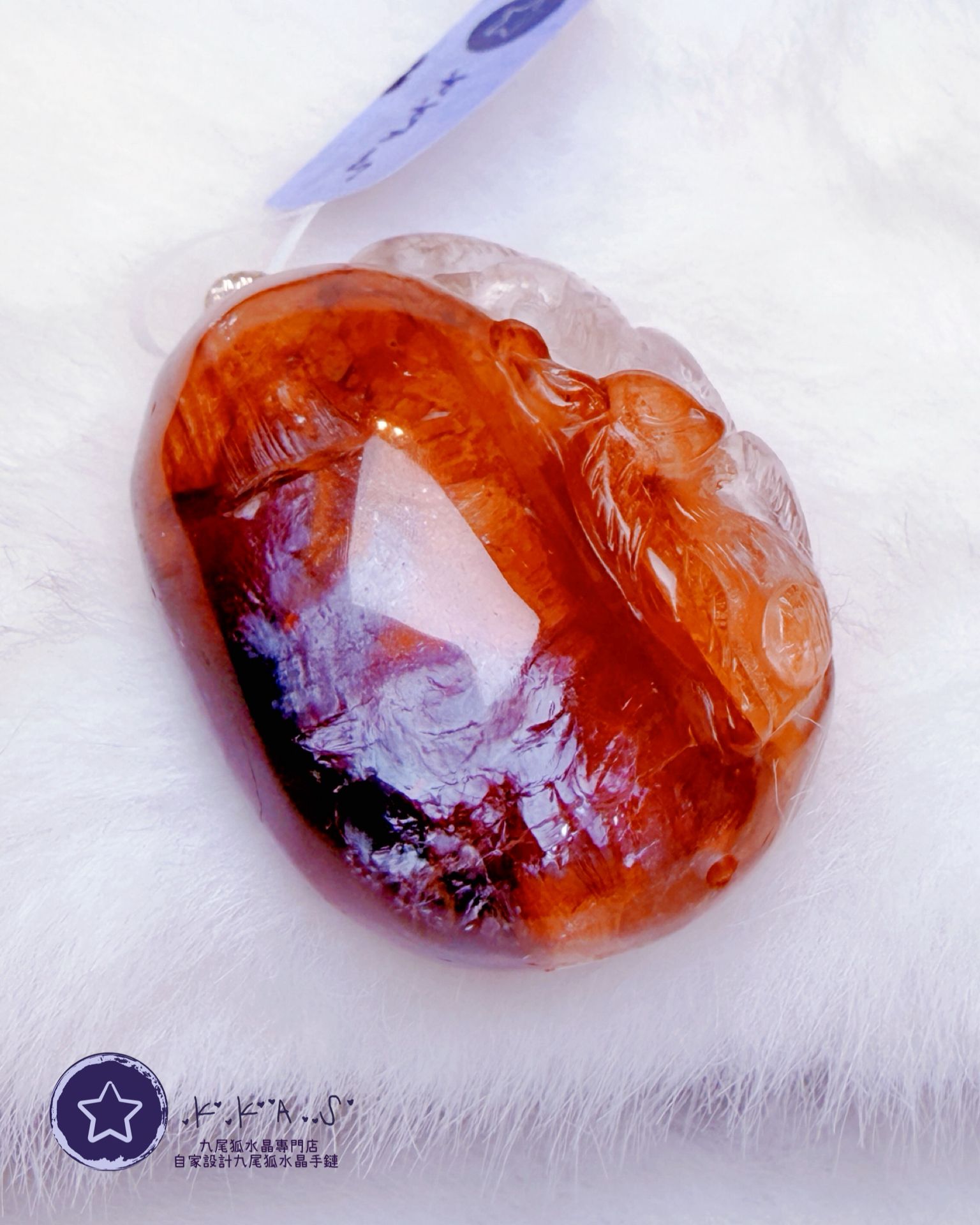 K00188 紅膠花 側臉九尾狐 - 吊墜/手牌兩用款