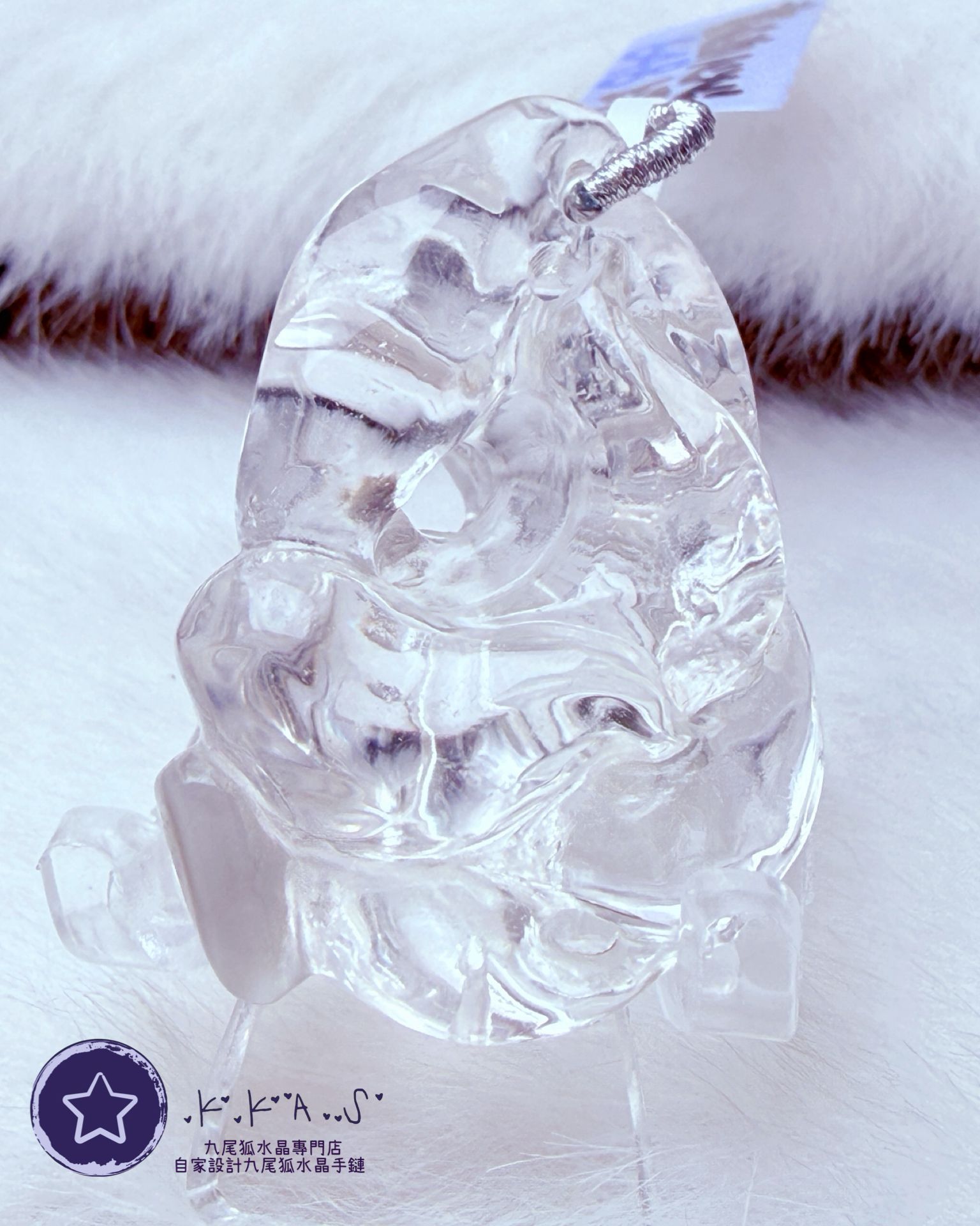 K00092 藍幽靈 俏色心心狐 - 吊墜/手牌兩用款(上下孔)