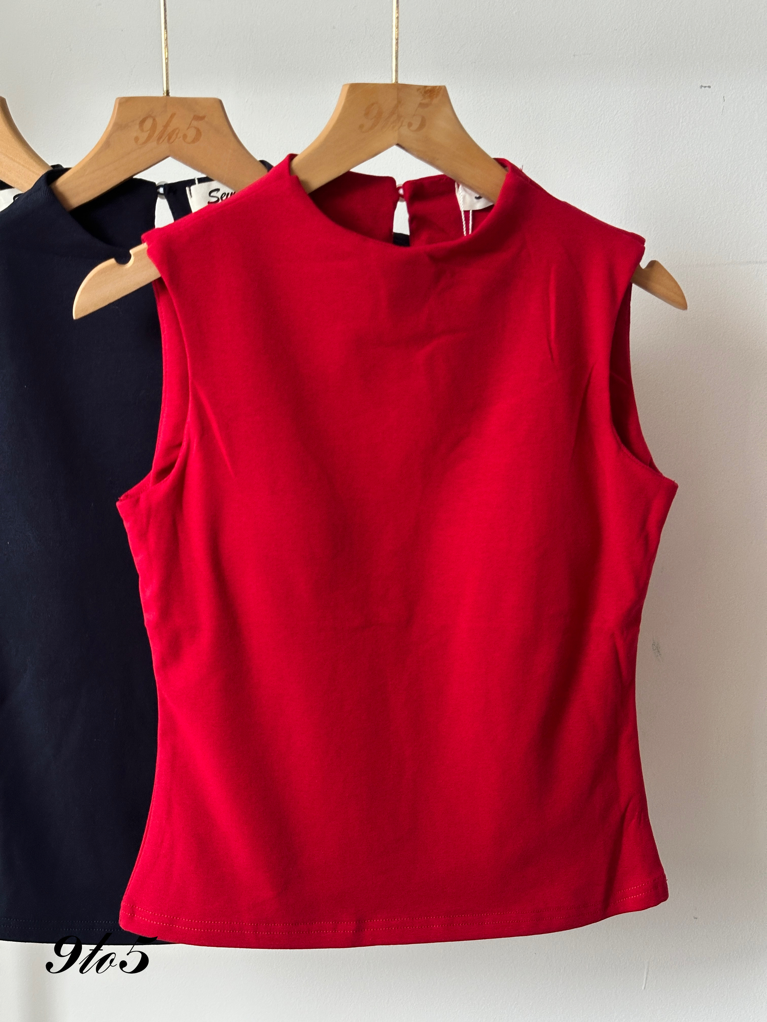 T3911 Sleeveless Mock Neck Top - 4 Colors