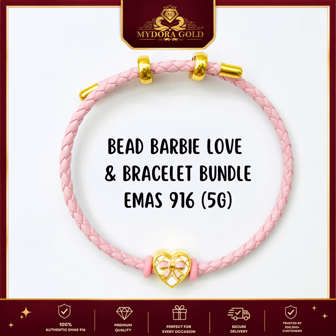 MYDORA Barbie Love Bundle Set | 916 Gold Bead + Adjustable Bracelet
