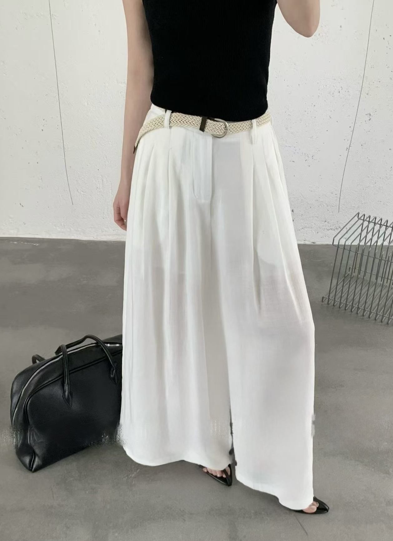 顯瘦棉麻闊褲（連belt)