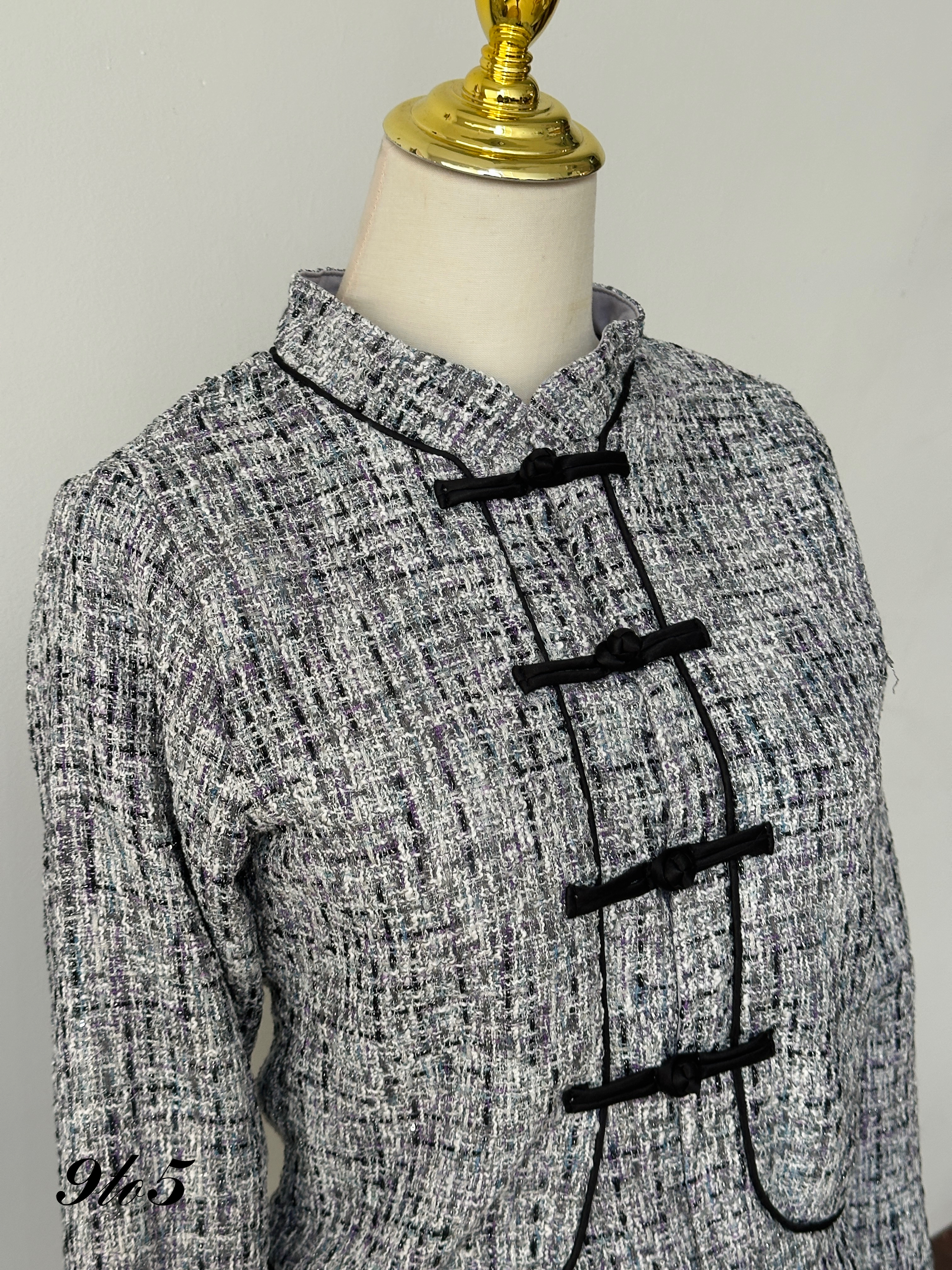 T3938 Tweed Cheongsam Top - 3 Colors