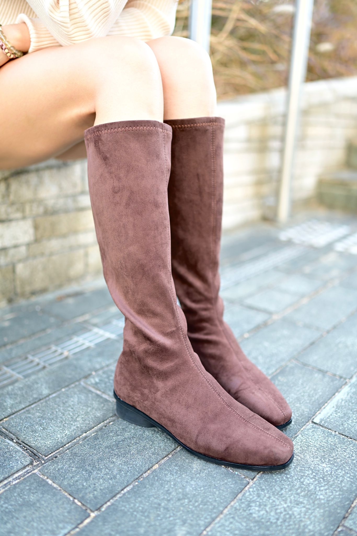 經典小V款過膝長靴【啡/黑色】